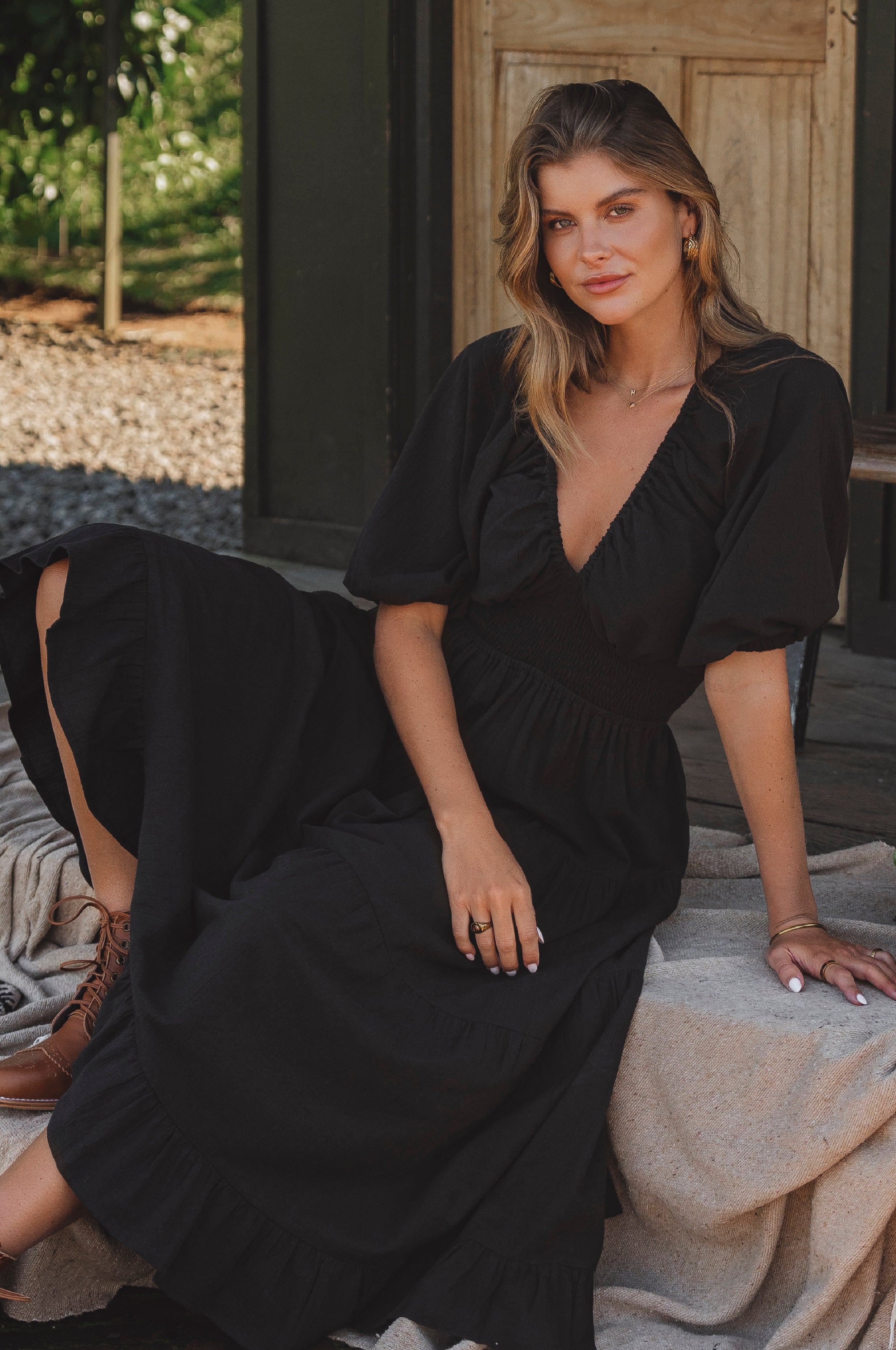 Lucienne Smocked Linen Maxi Dress-thumbmail-2