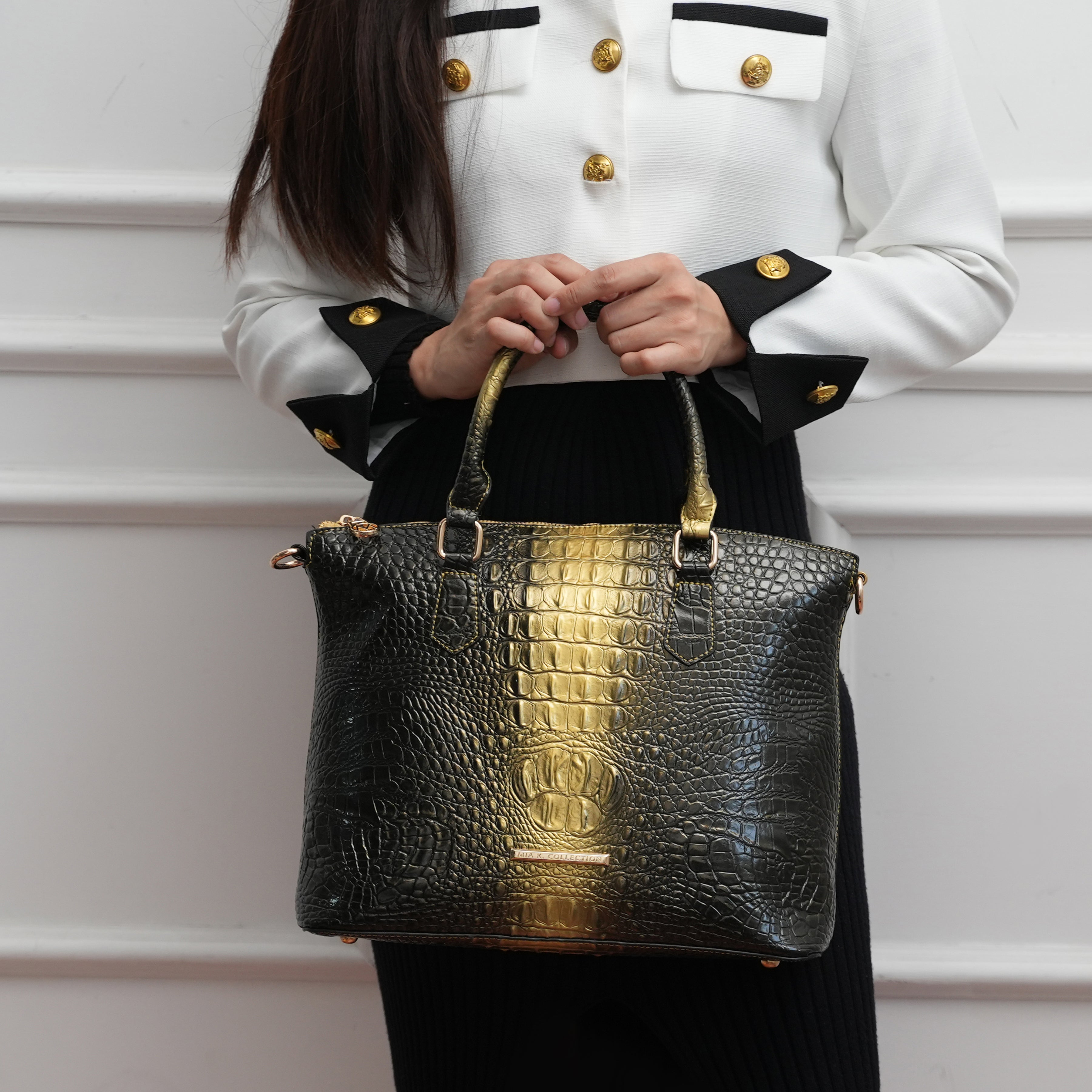 Liora Croc-Embossed Tote Bag and Set-thumbmail-1