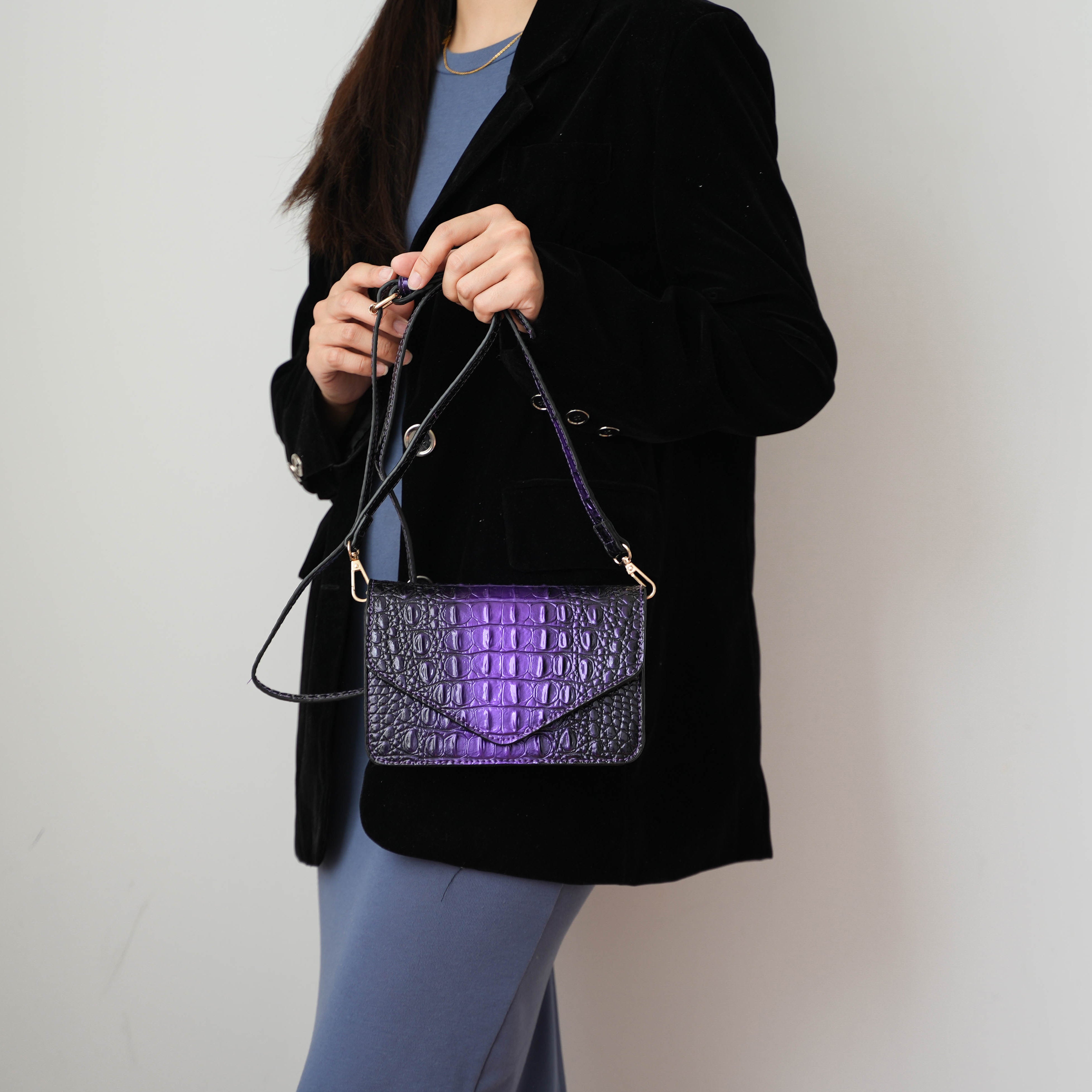 Vanta Croc-Embossed Saddle Bag-thumbmail-1