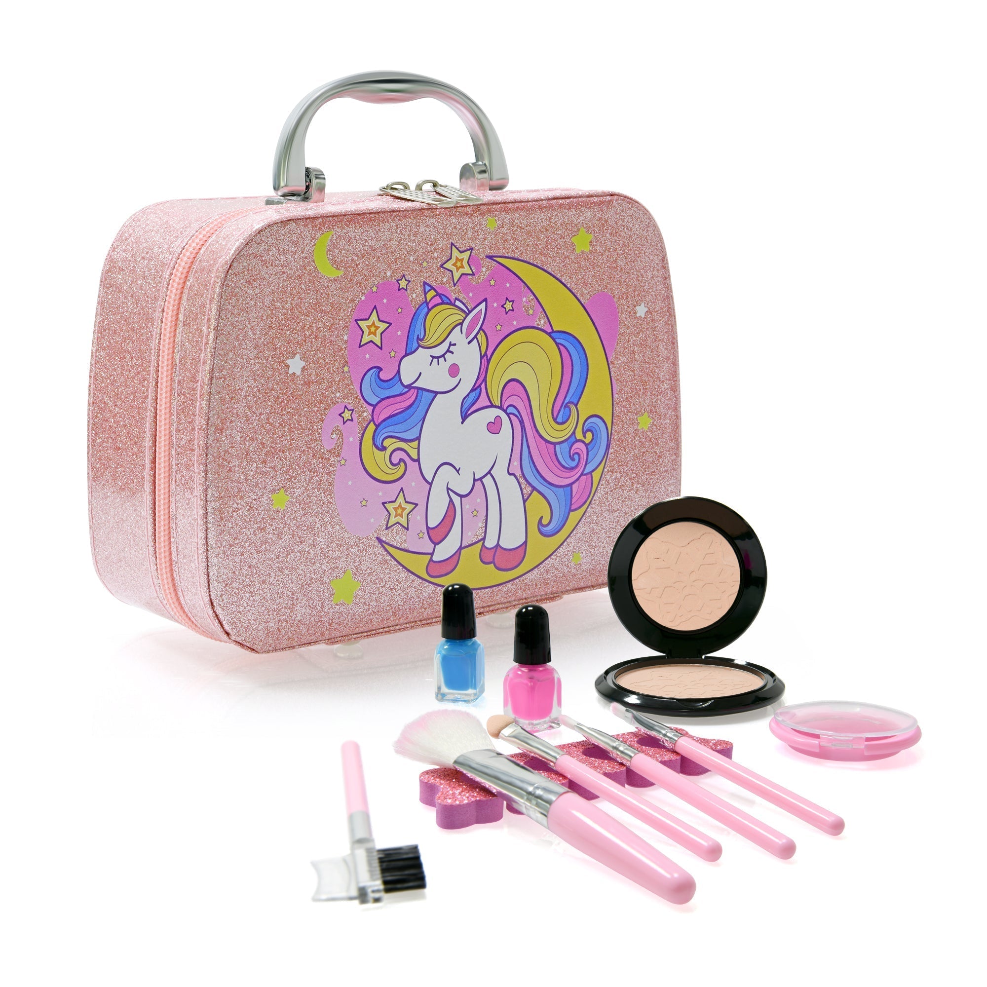 Contixo Pretend Play Kids Makeup Set W/ Sparkle Unicorn Case, Girl Toys for Ages 3+, Brushes, Nail Polish, Blush & Built-in Mirror, Safe & Non-Toxic-thumbmail-1