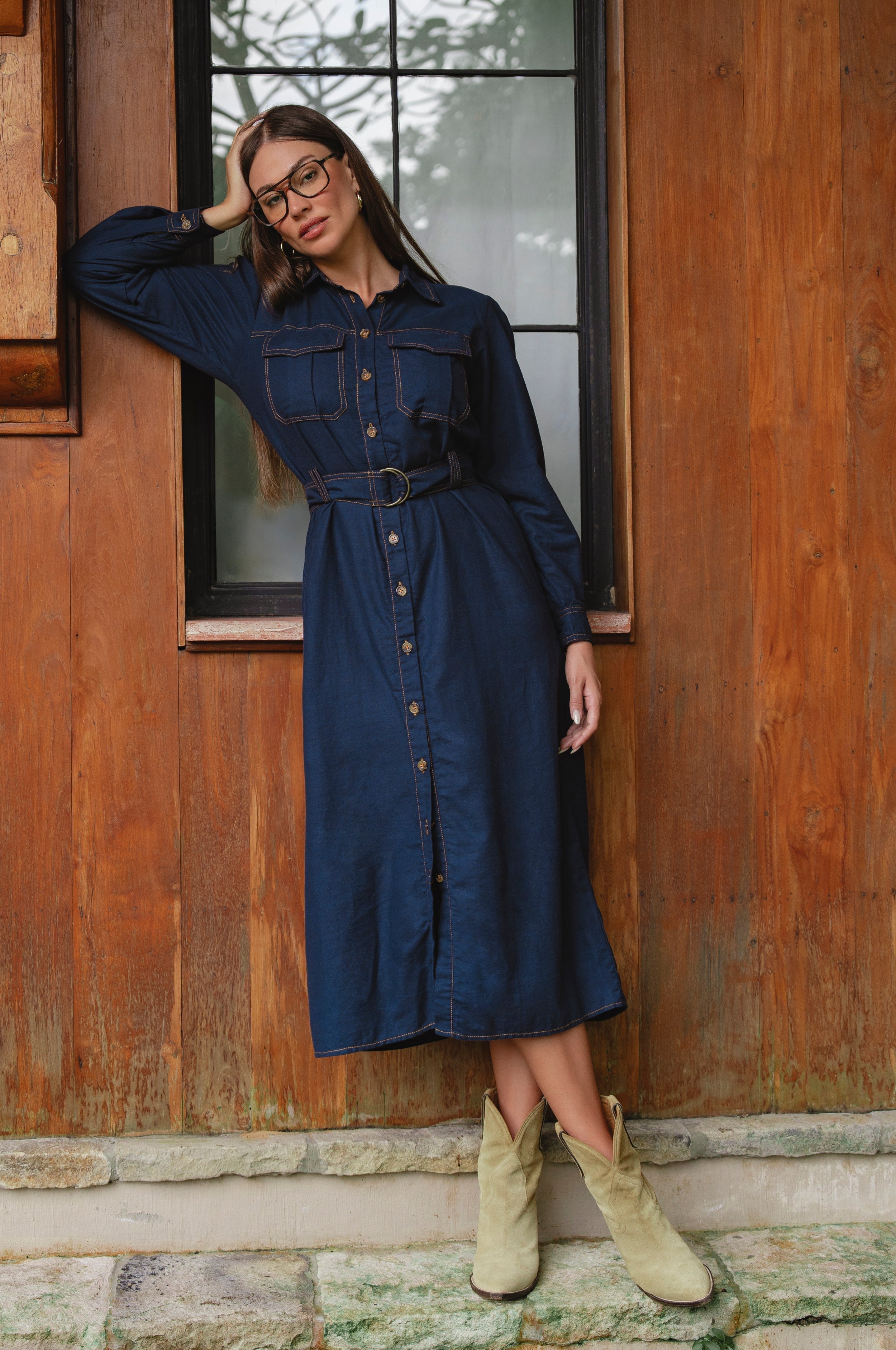 Marcelle Belted Linen Shirt Dress-thumbmail-2