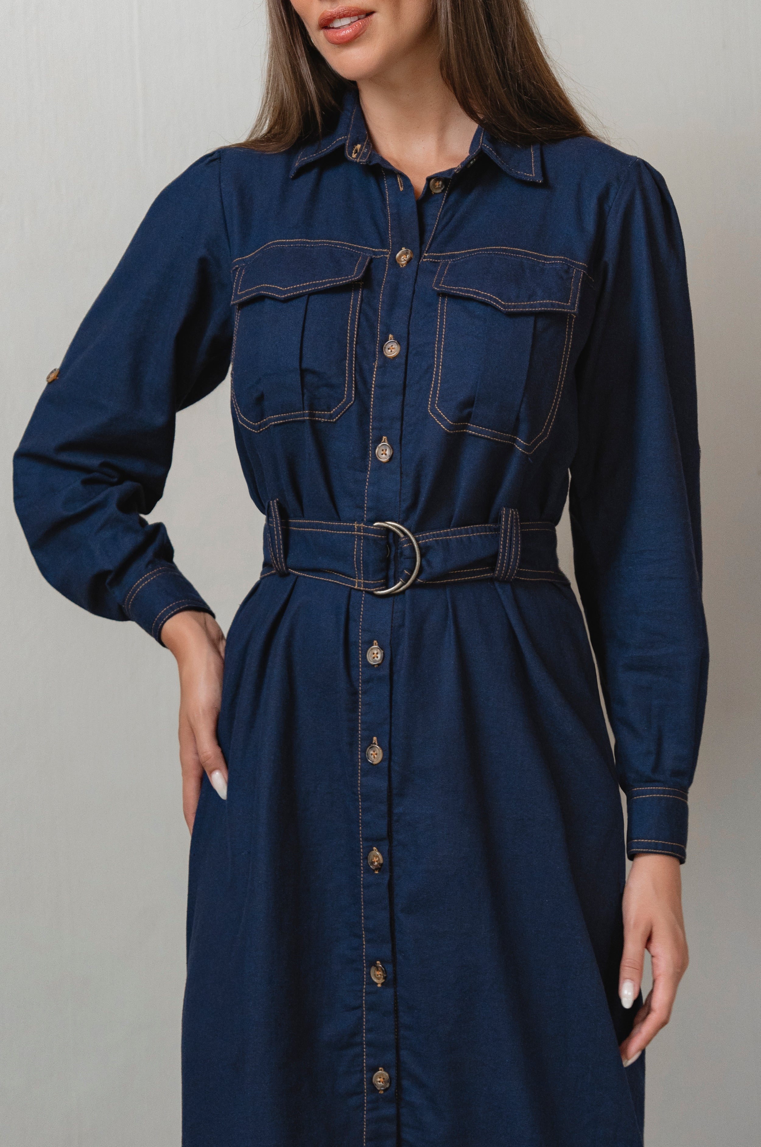 Marcelle Belted Linen Shirt Dress-thumbmail-6