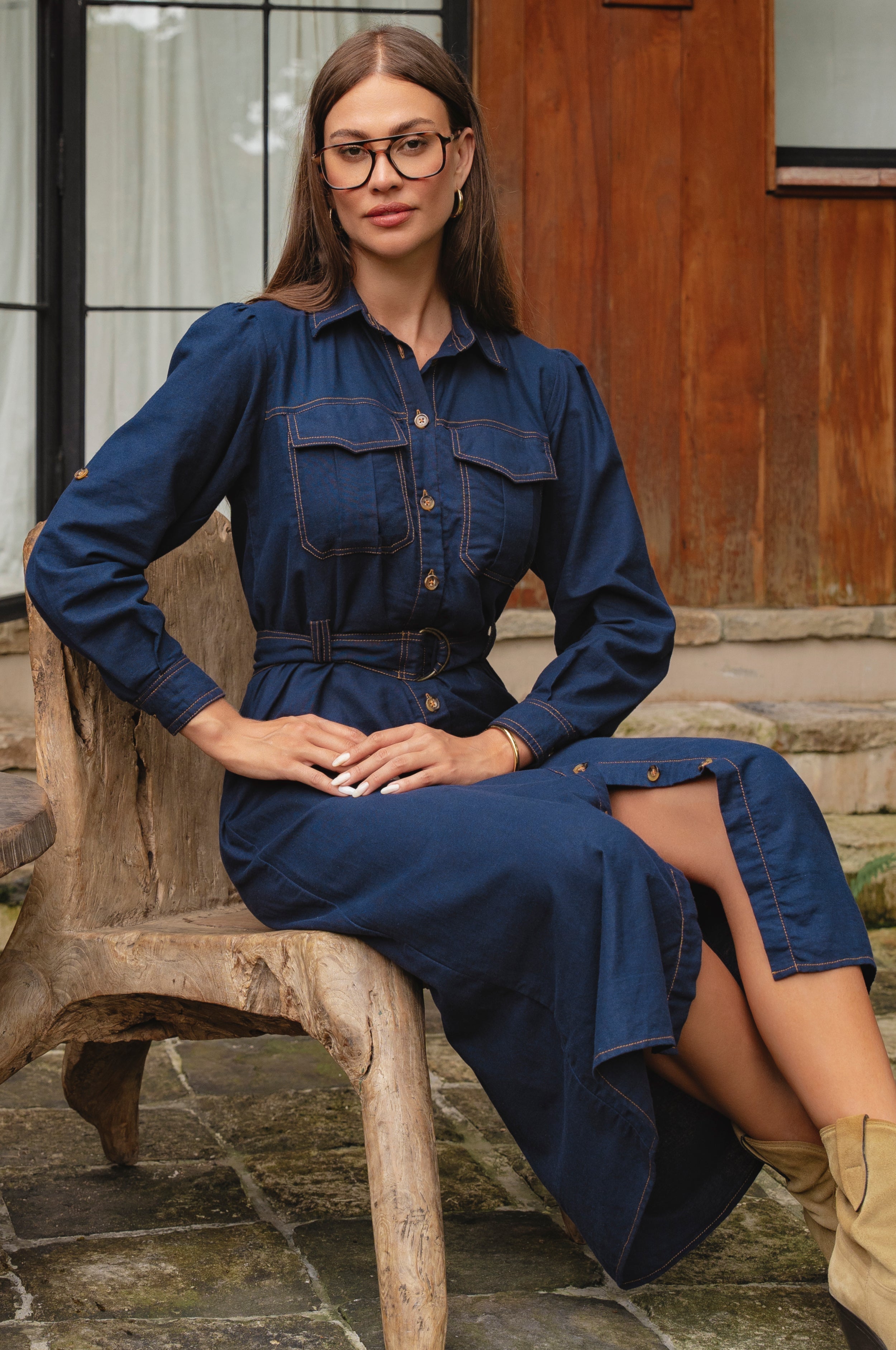 Marcelle Belted Linen Shirt Dress-thumbmail-7