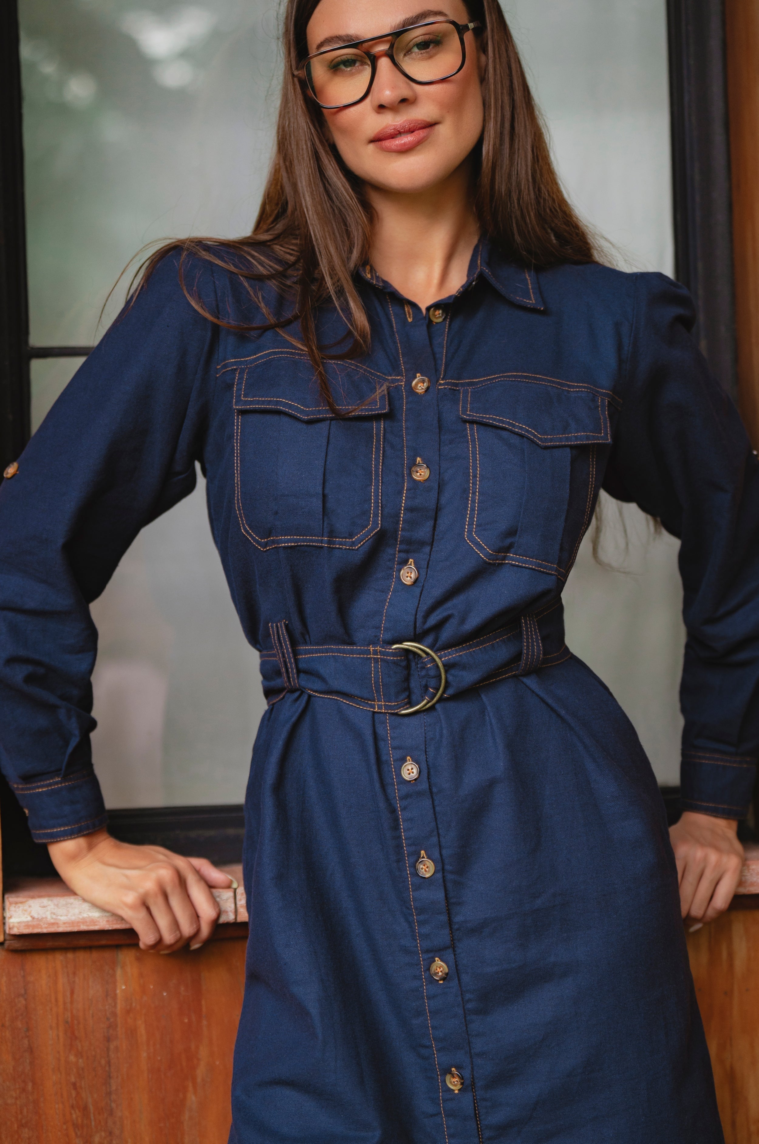 Marcelle Belted Linen Shirt Dress-thumbmail-8