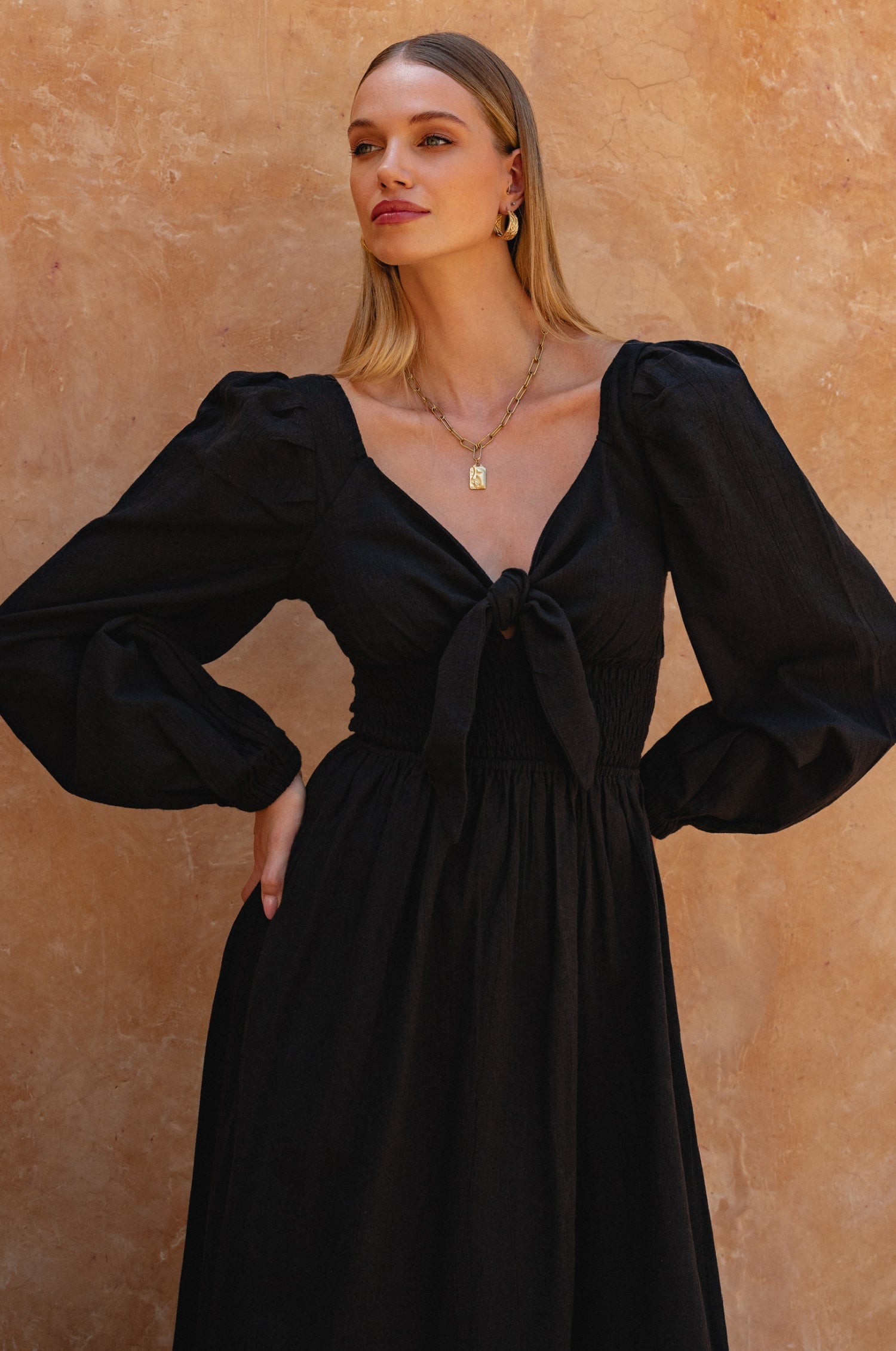 Narcisa Puff Sleeve Linen Dress-thumbmail-2