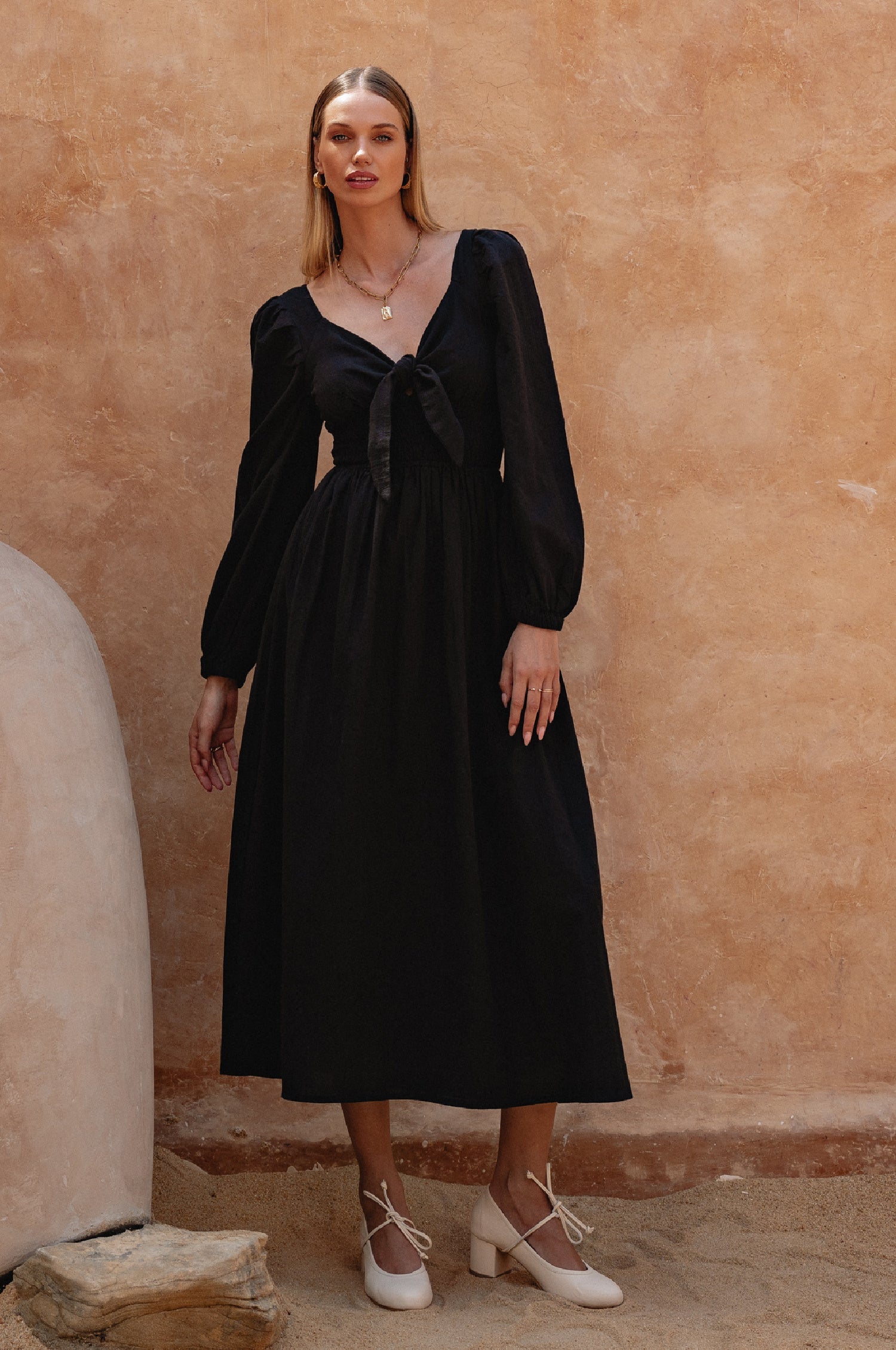Narcisa Puff Sleeve Linen Dress-thumbmail-6