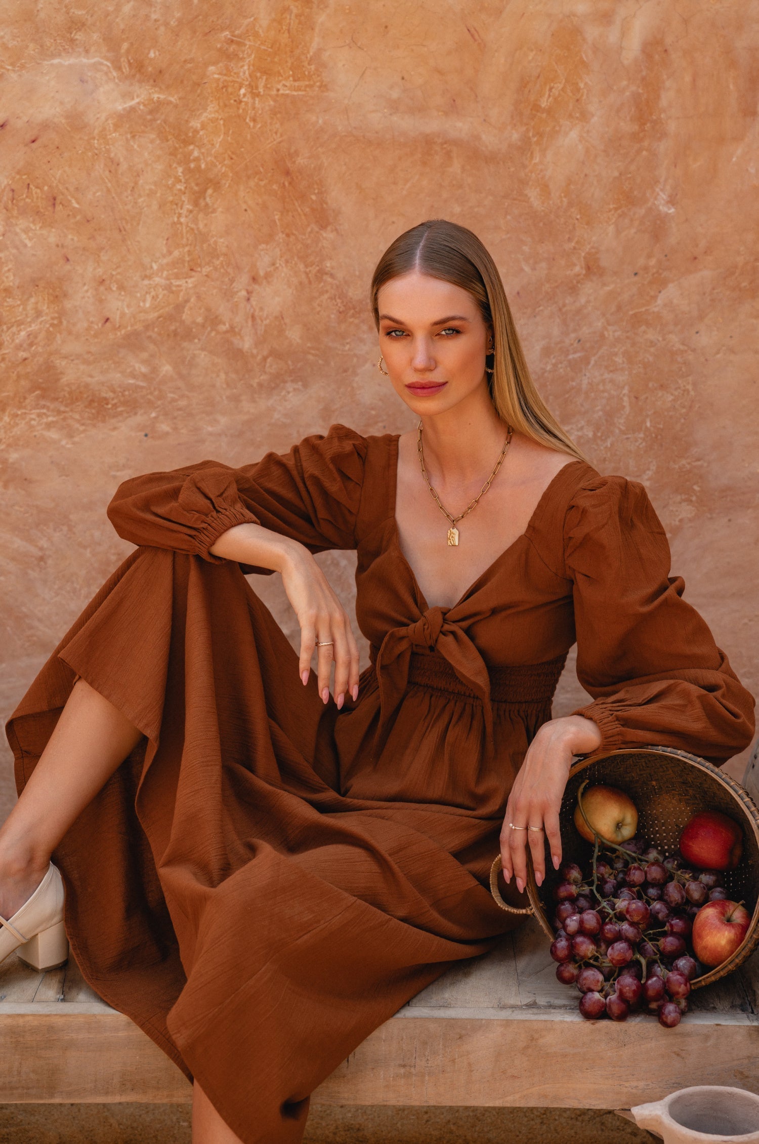 Narcisa Puff Sleeve Linen Dress-thumbmail-10