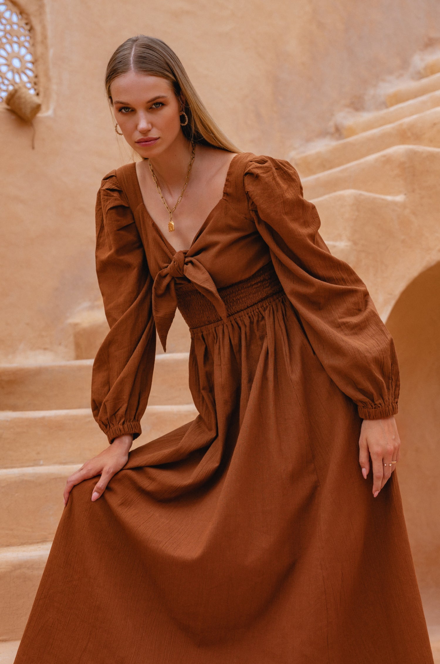 Narcisa Puff Sleeve Linen Dress-thumbmail-9