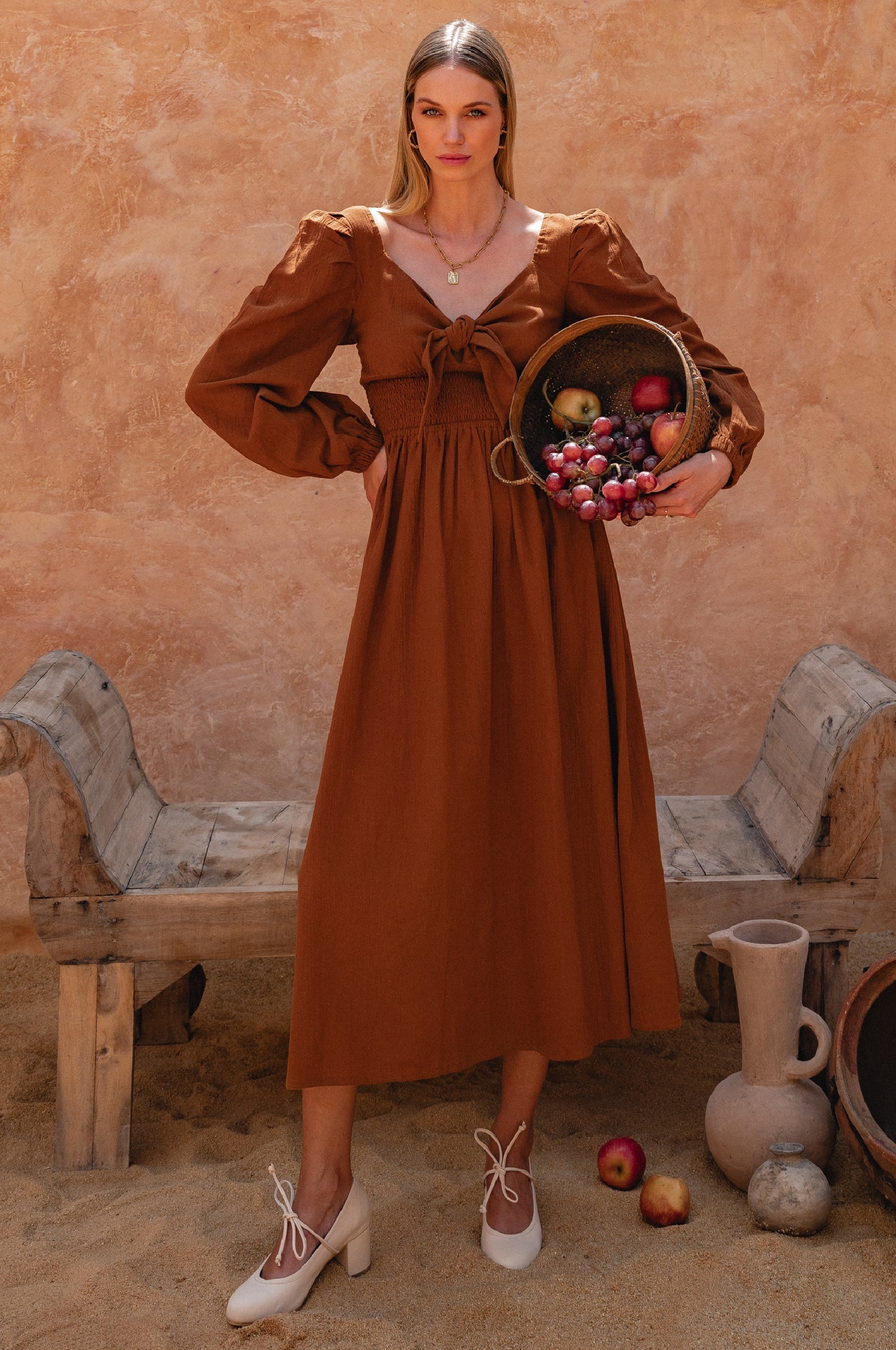 Narcisa Puff Sleeve Linen Dress-thumbmail-8