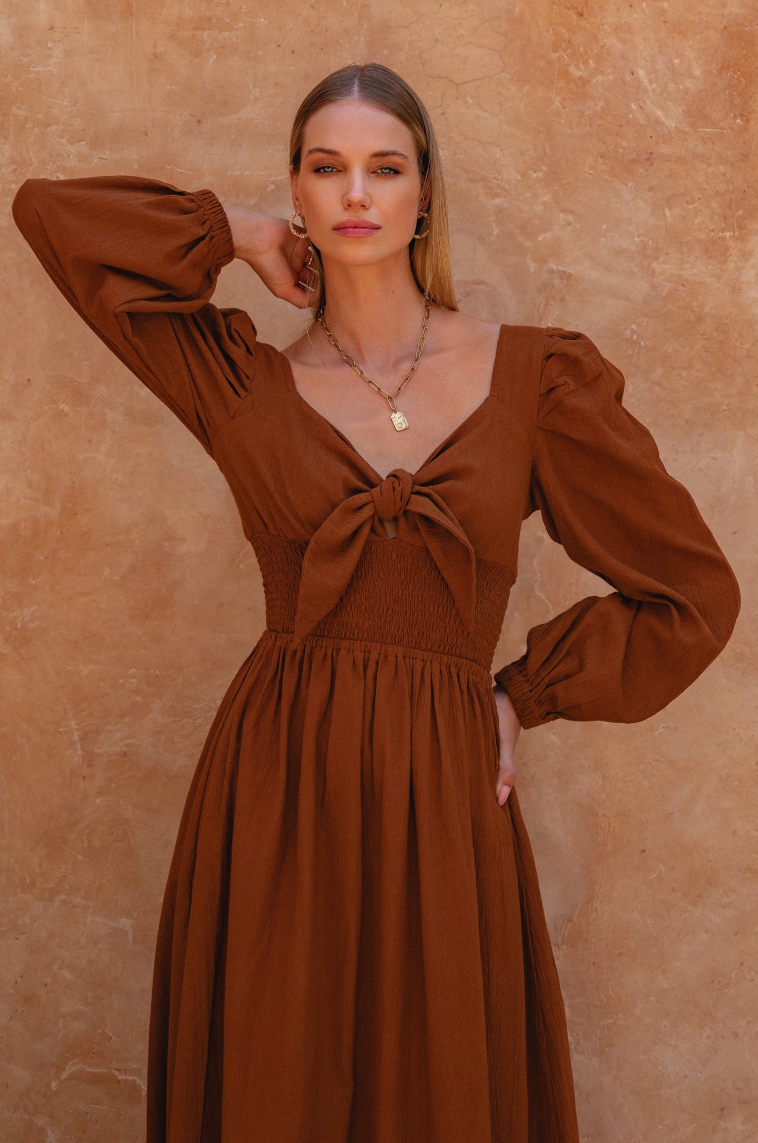 Narcisa Puff Sleeve Linen Dress-thumbmail-5