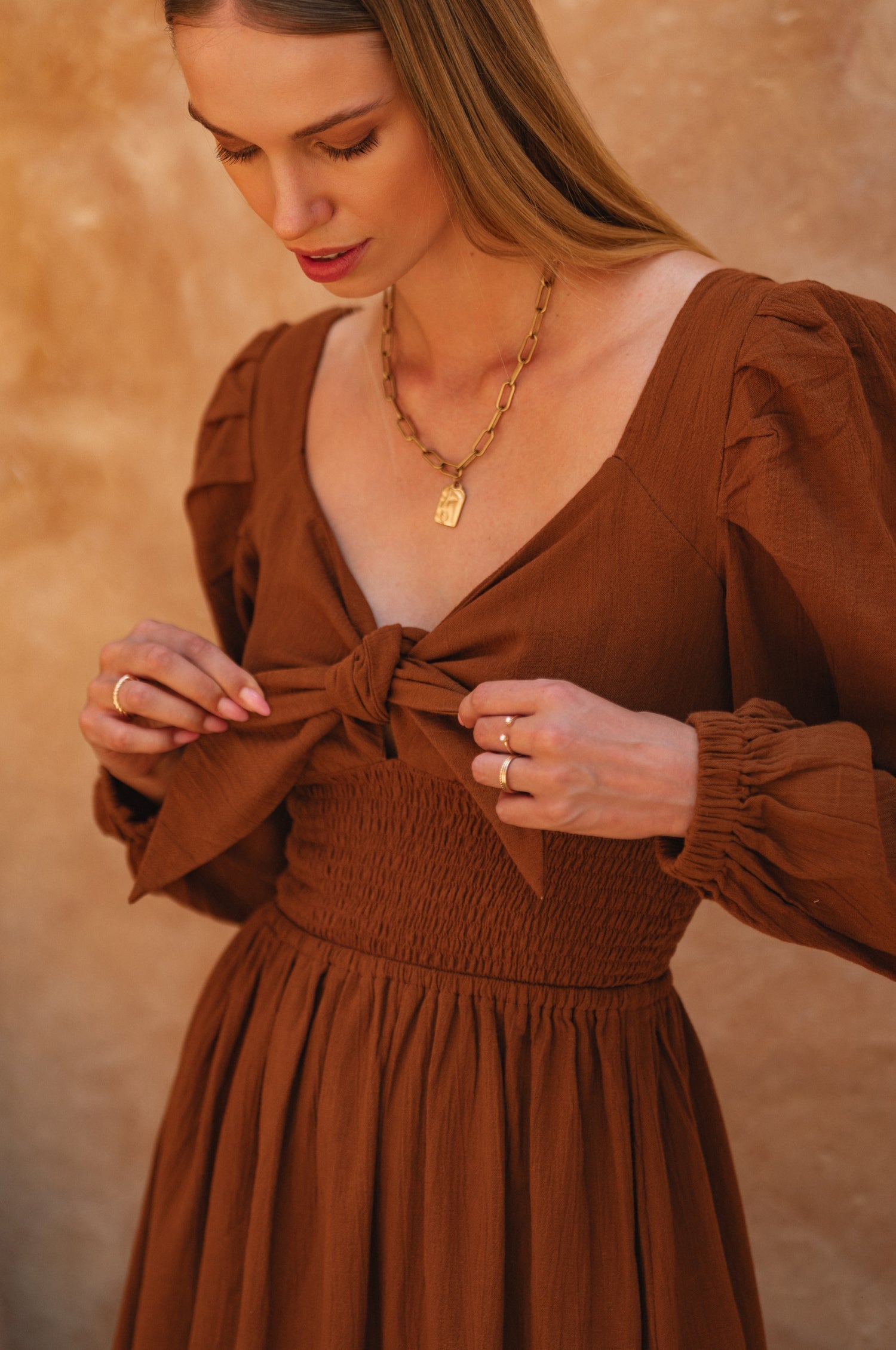 Narcisa Puff Sleeve Linen Dress-thumbmail-1
