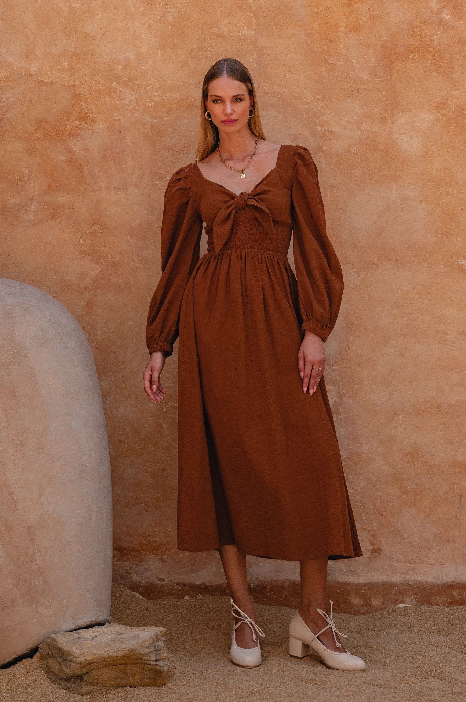 Narcisa Puff Sleeve Linen Dress-thumbmail-3