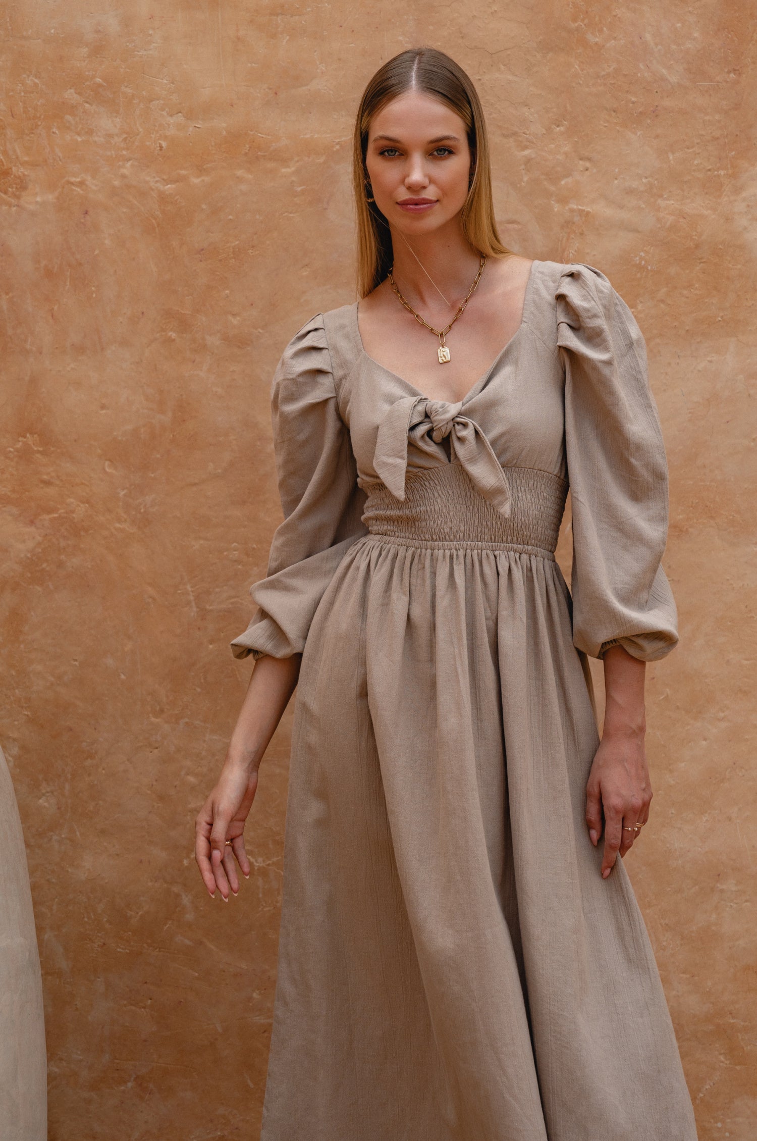 Narcisa Puff Sleeve Linen Dress-thumbmail-5