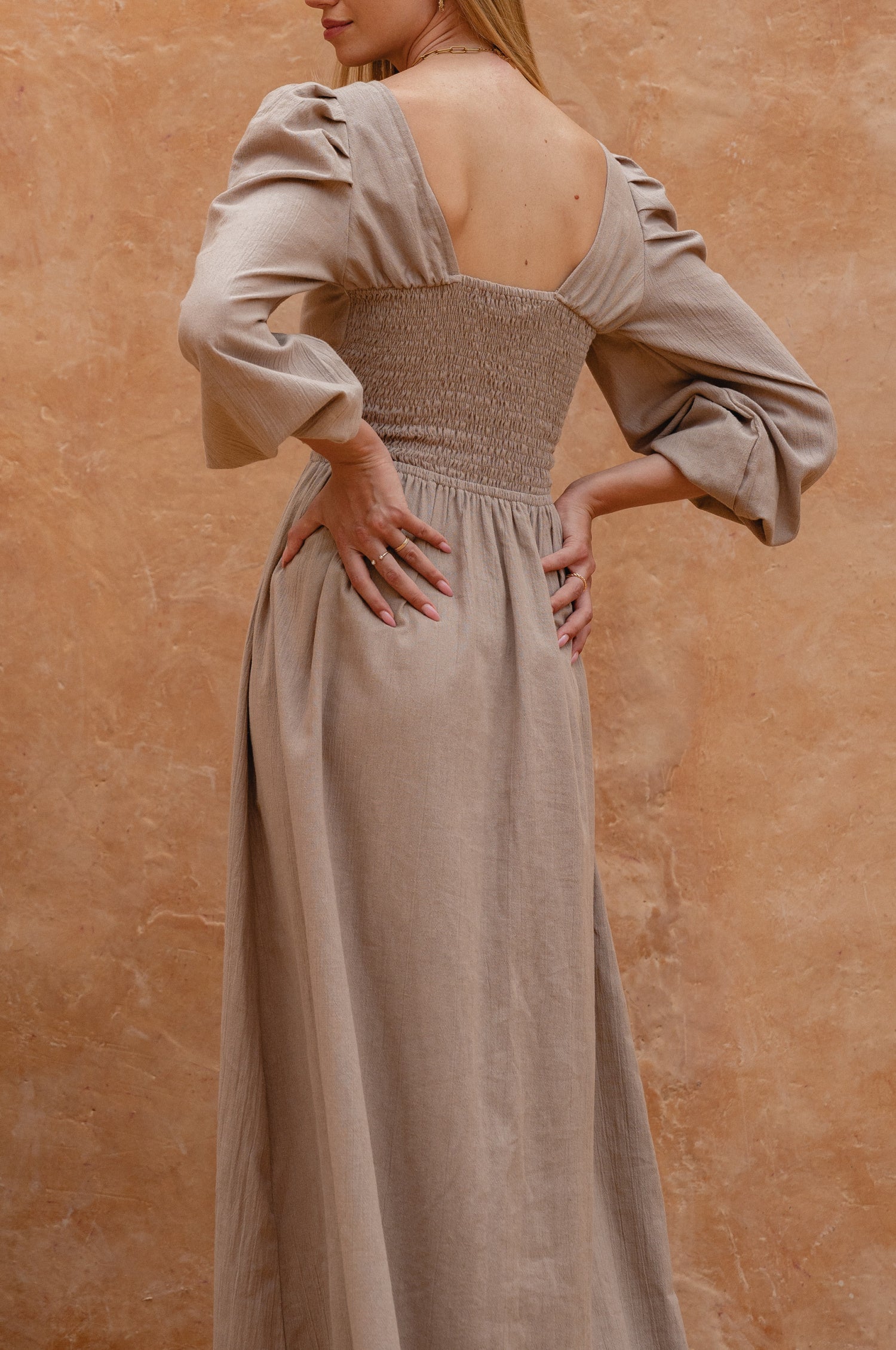 Narcisa Puff Sleeve Linen Dress-thumbmail-3