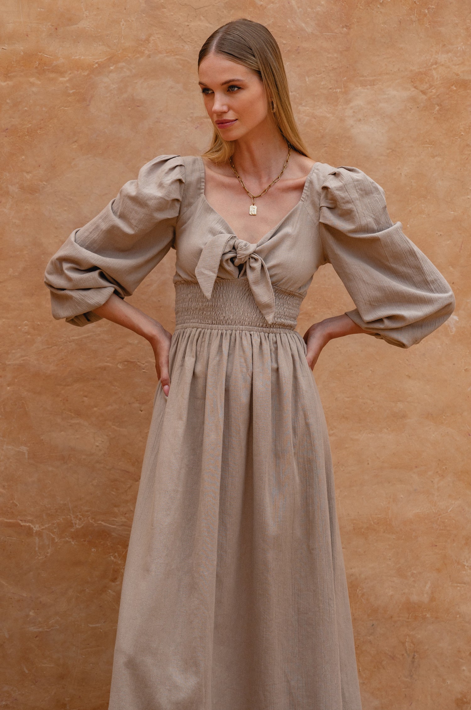 Narcisa Puff Sleeve Linen Dress-thumbmail-7
