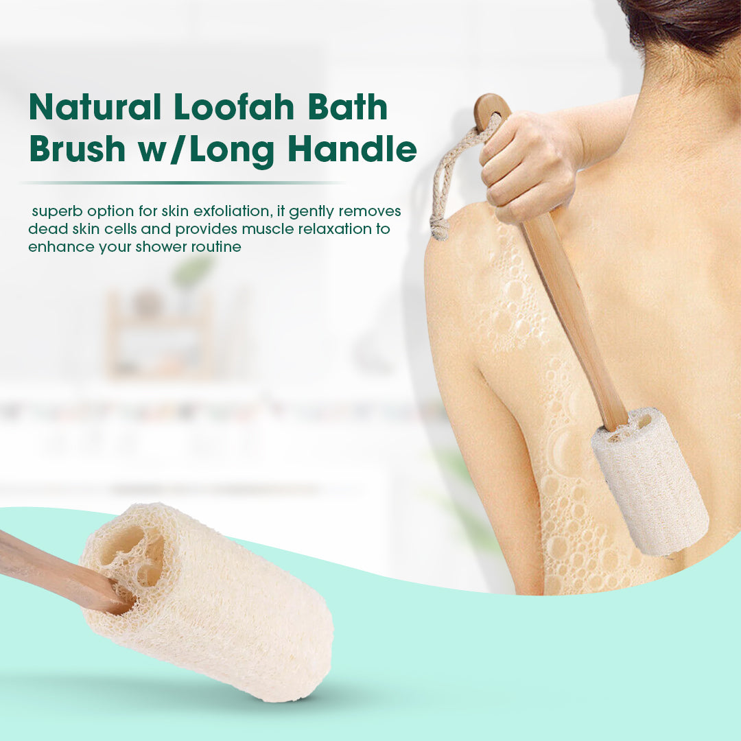 Natural Loofah Bath Brush W/Long Handle.-thumbmail-1