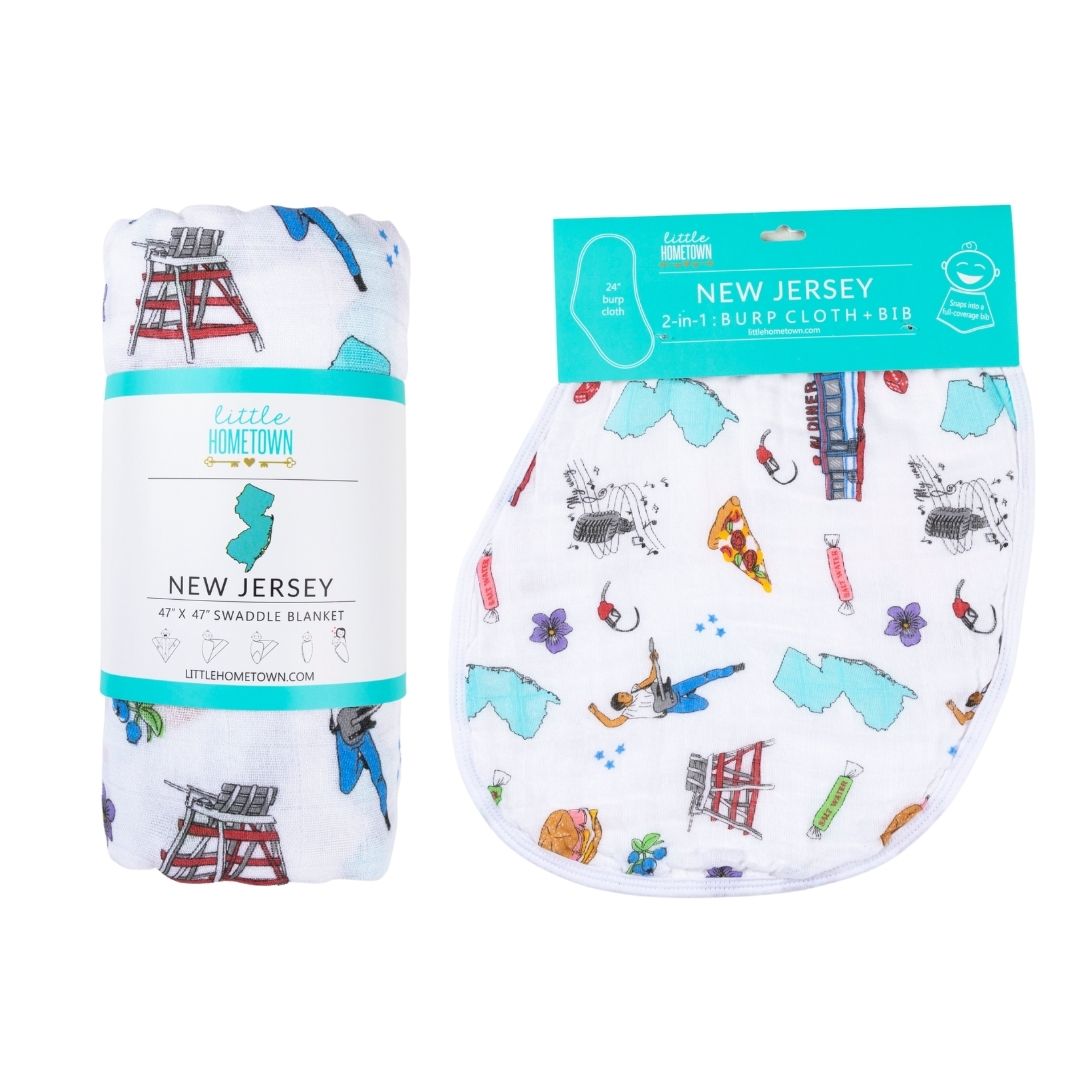 Gift Set: New Jersey Baby Muslin Swaddle Blanket and Burp Cloth/Bib Combo-thumbmail-1