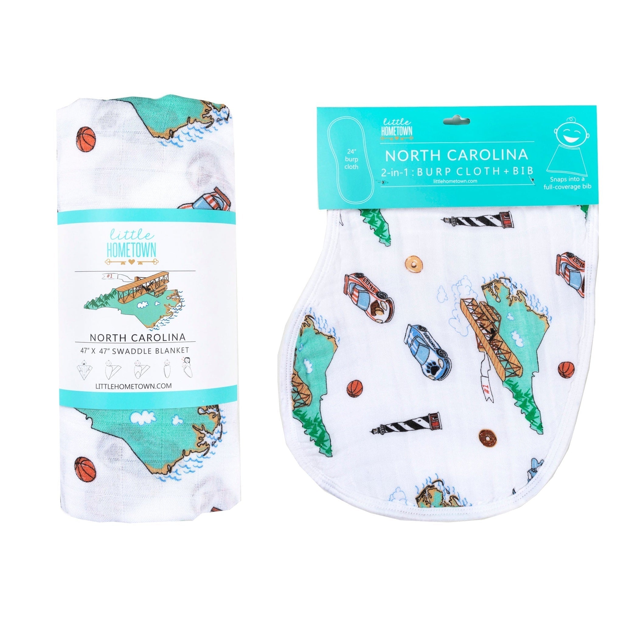 Gift Set: North Carolina Baby Muslin Swaddle Blanket and Burp Cloth/Bib Combo-thumbmail-1