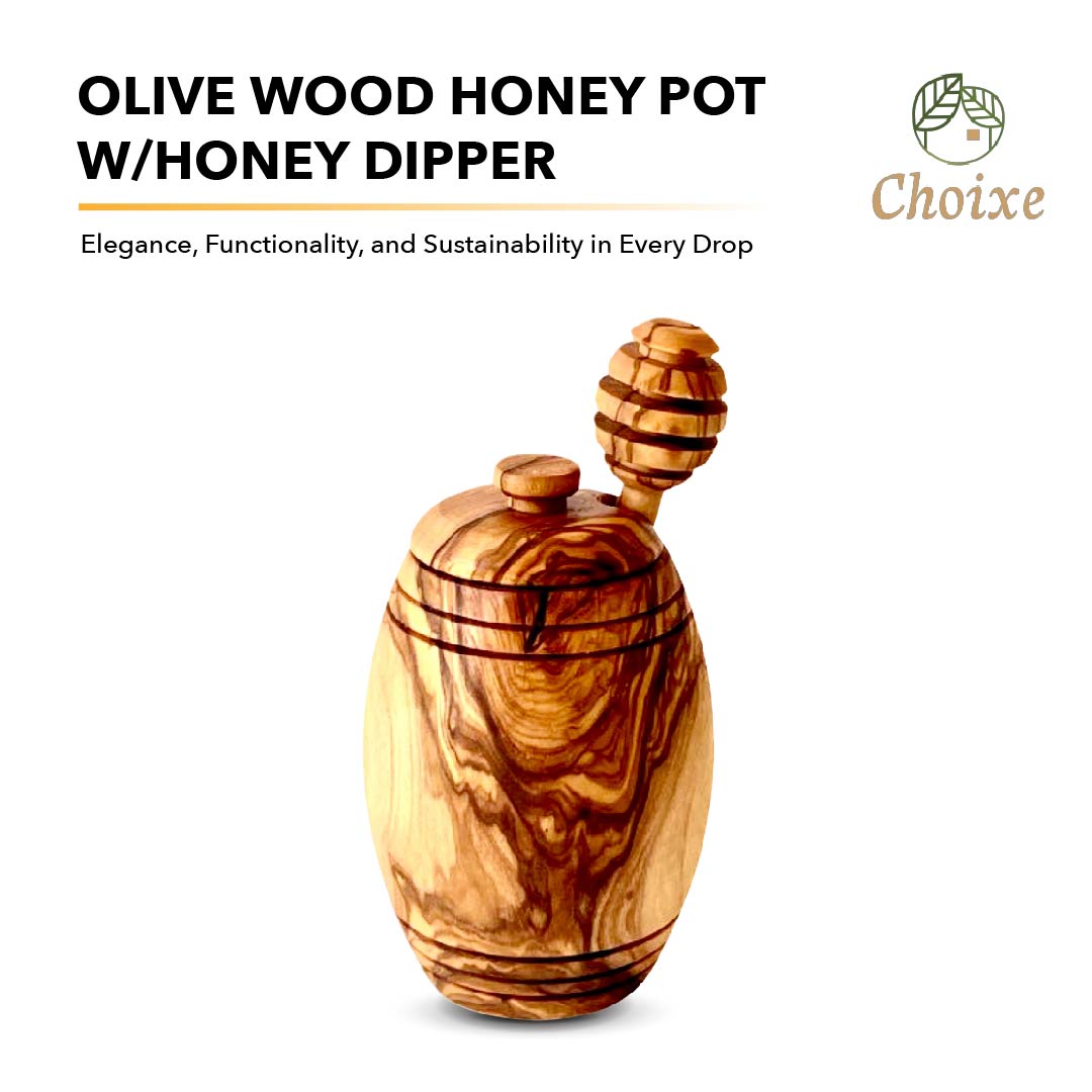 Olive Wood Honey Pot W/Honey Dipper-thumbmail-2