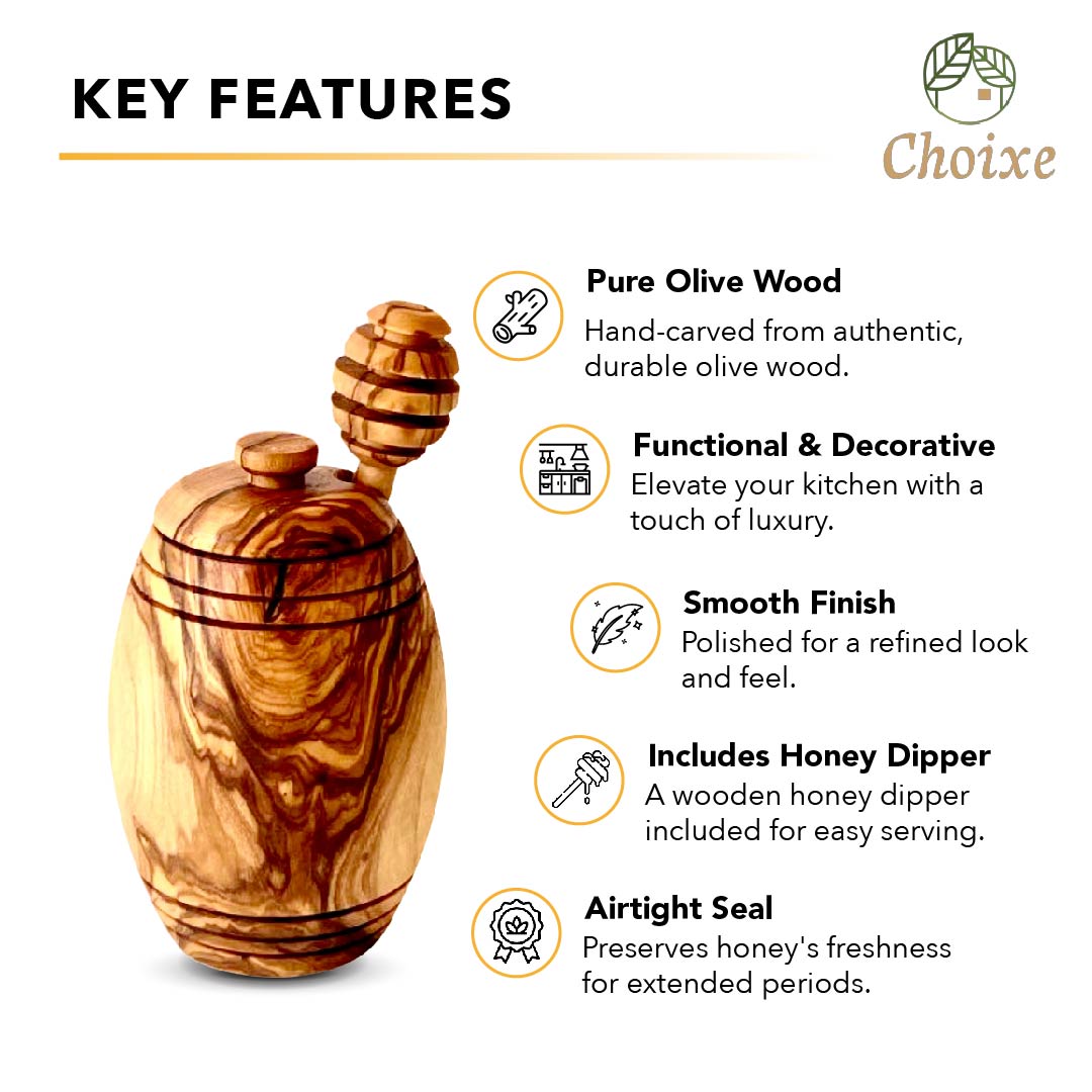 Olive Wood Honey Pot W/Honey Dipper-thumbmail-3