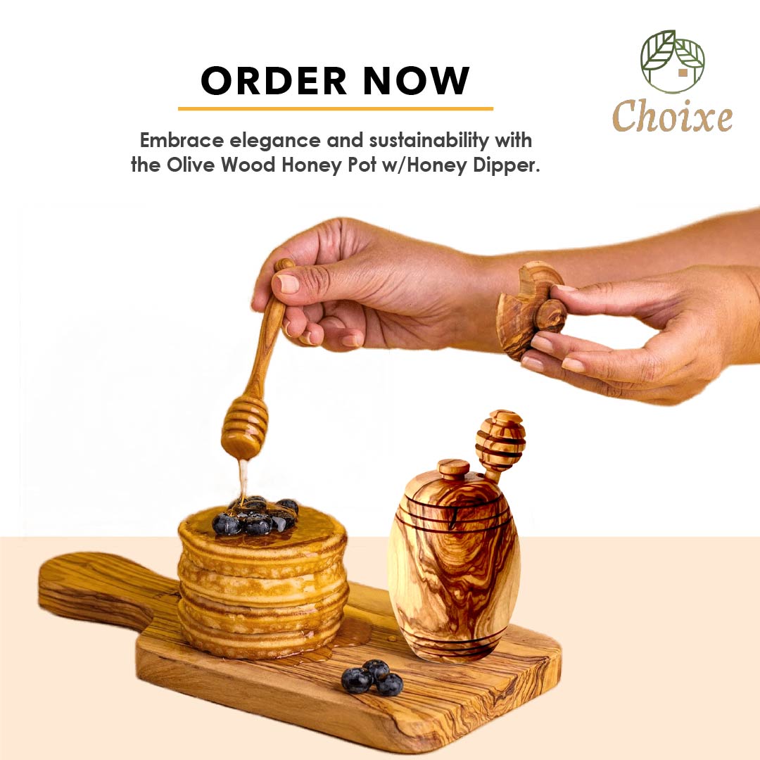 Olive Wood Honey Pot W/Honey Dipper-thumbmail-4