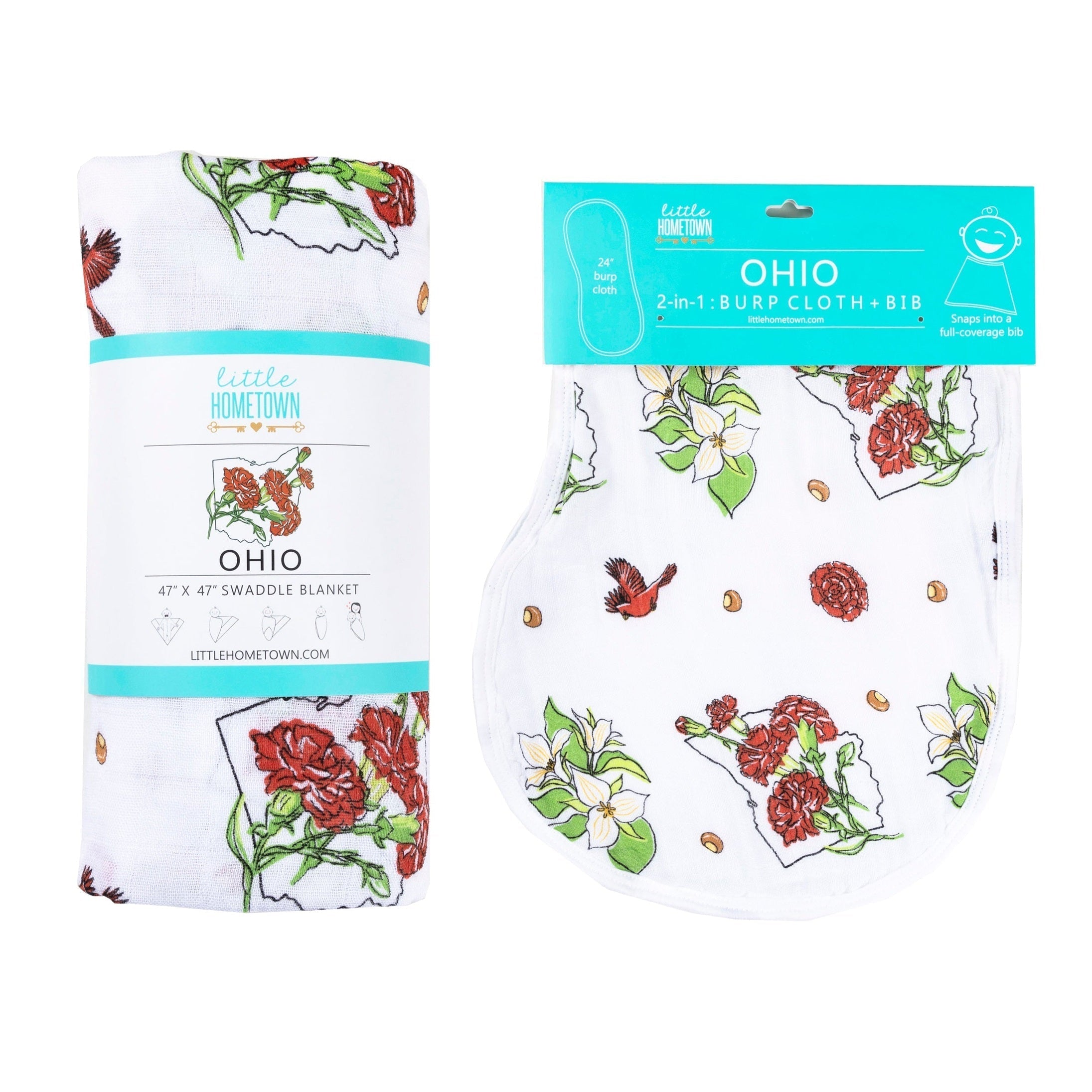 Gift Set: Ohio Baby Muslin Swaddle Receiving Blanket (Floral) and Burp/Bib Combo-thumbmail-10