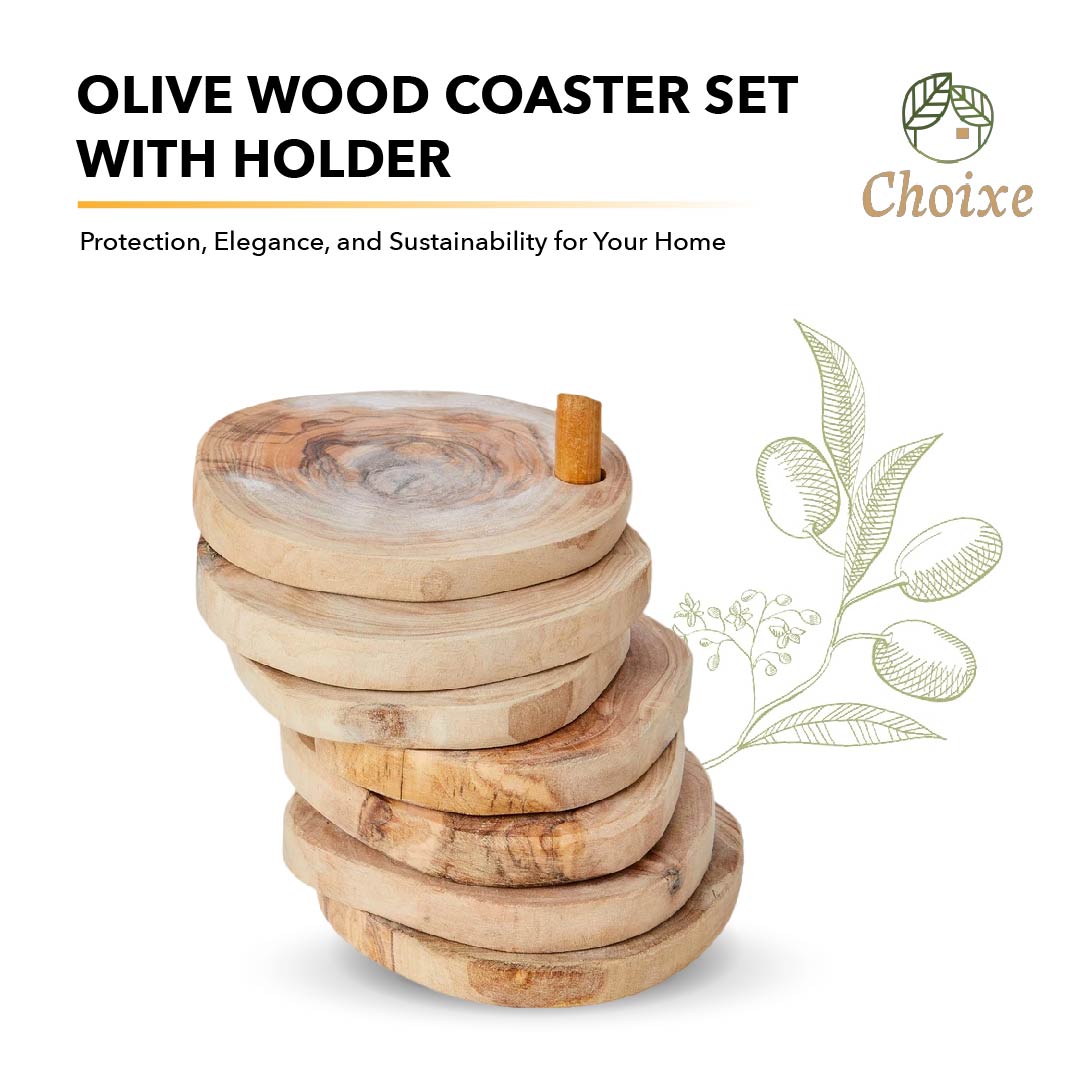 Olive Wood Coaster Set With Holder -7 Pcs-thumbmail-8