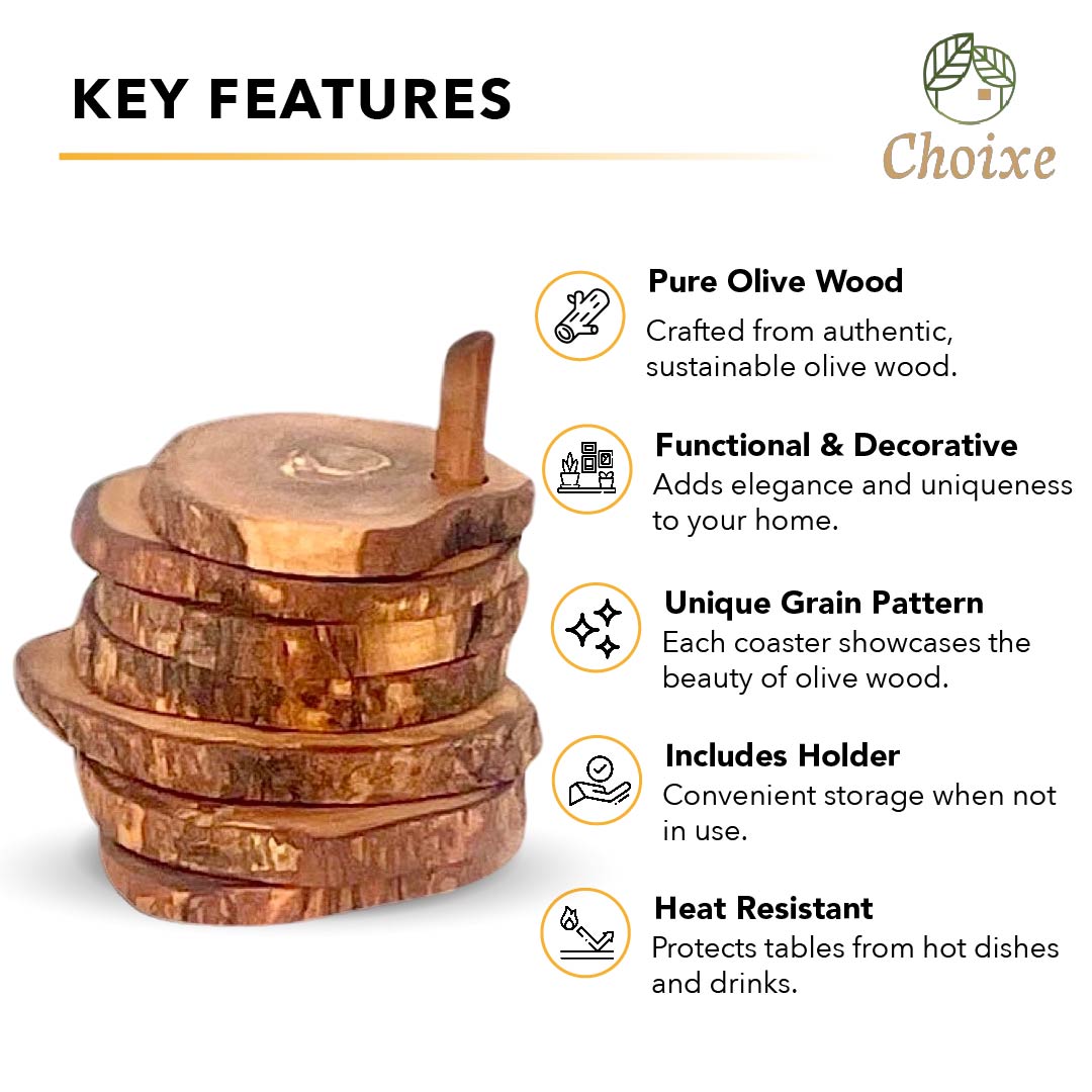 Olive Wood Coaster Set With Holder -7 Pcs-thumbmail-2