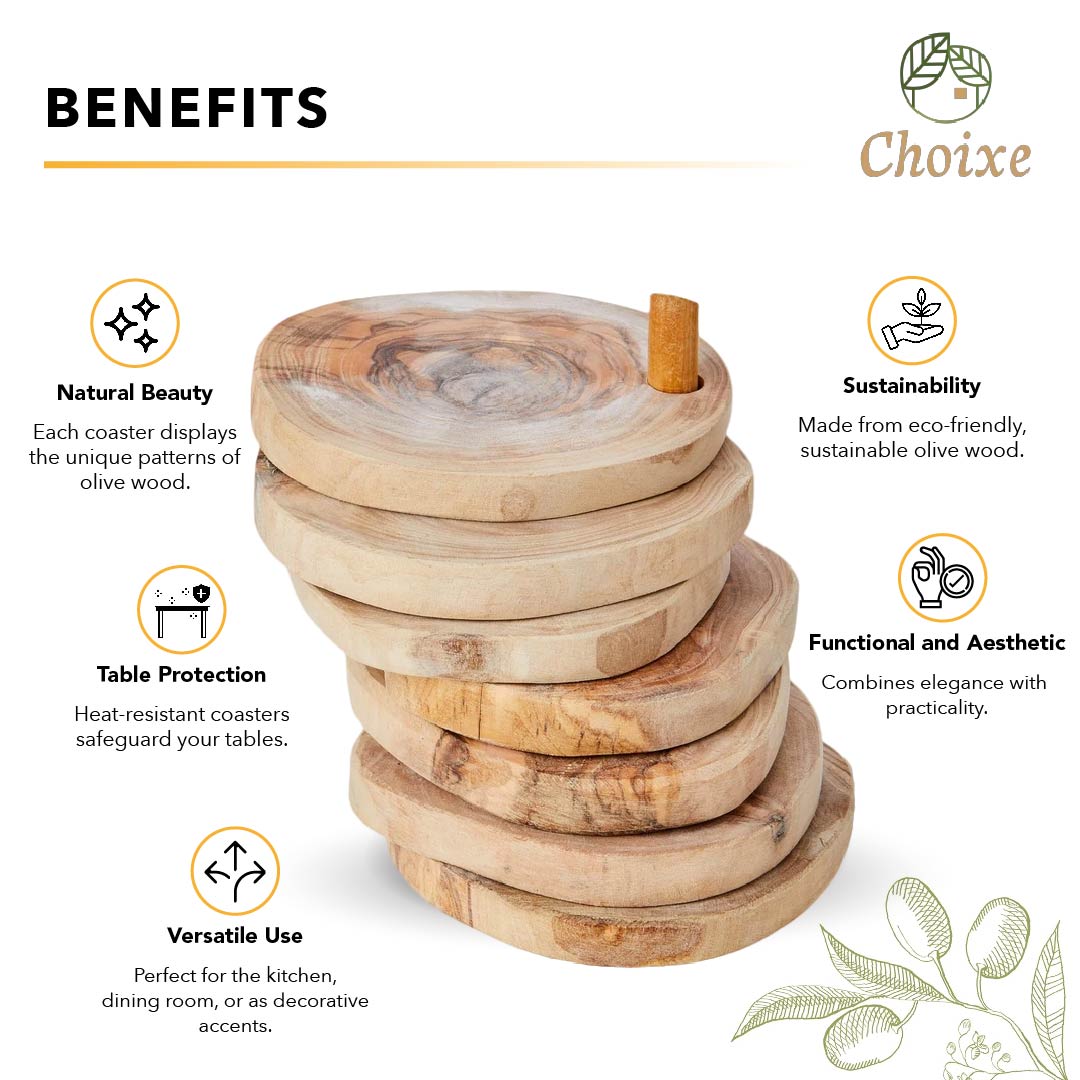 Olive Wood Coaster Set With Holder -7 Pcs-thumbmail-3