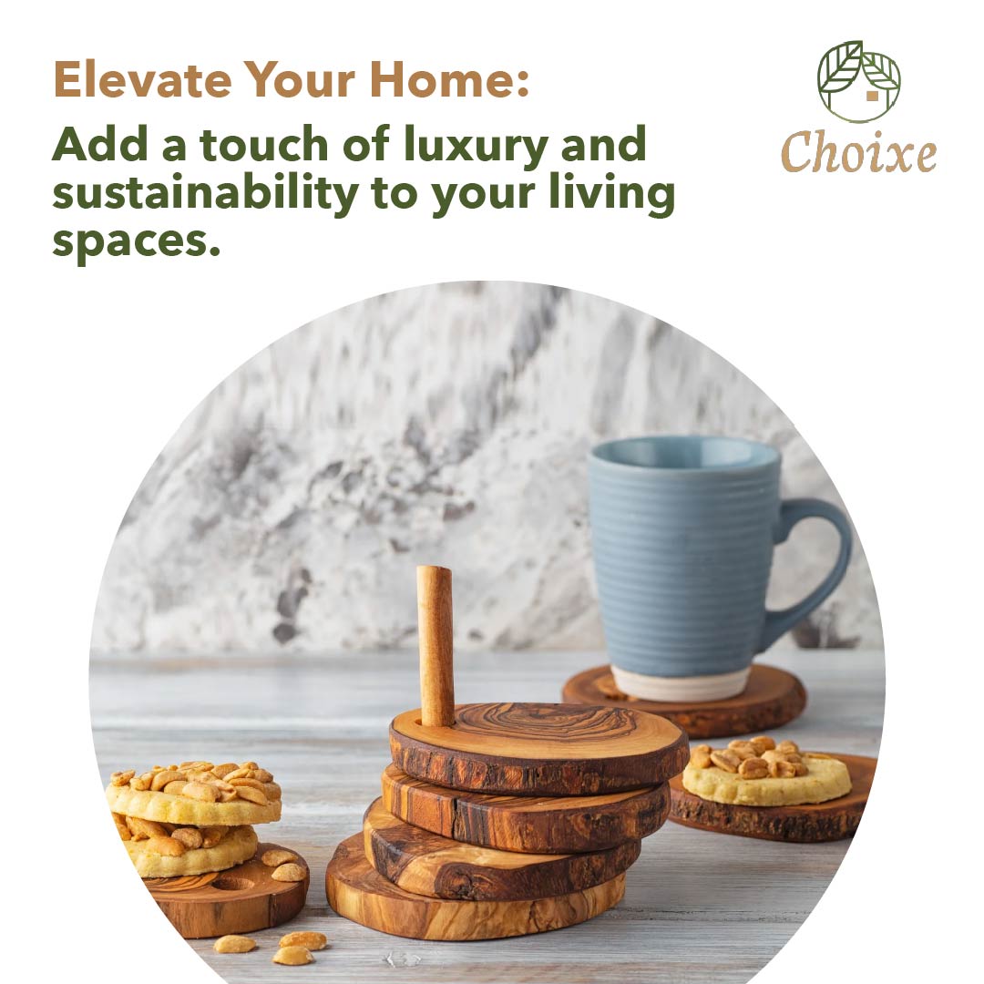 Olive Wood Coaster Set With Holder -7 Pcs-thumbmail-6