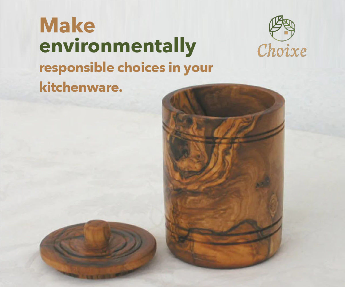 Olive Wood Spice Jar Salt Keeper W/Lid-thumbmail-2