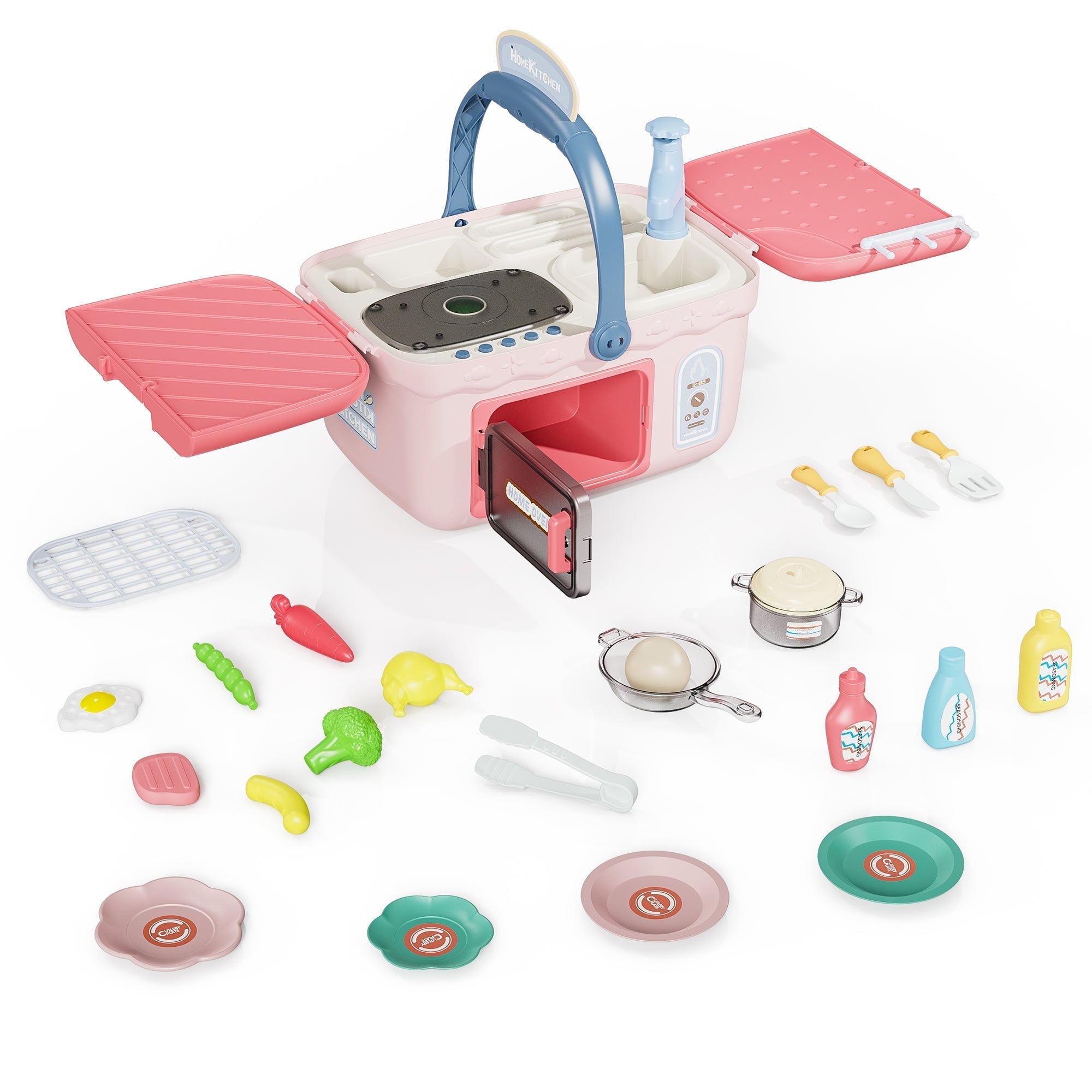 Contixo Kids Kitchen & Picnic Playset, Toddler Toys, Ages 3+, Interactive Grill, Sink & Oven, Mini Kitchen W/ Music & Lights, Color-Changing Foods, Boys & Girls-thumbmail-1
