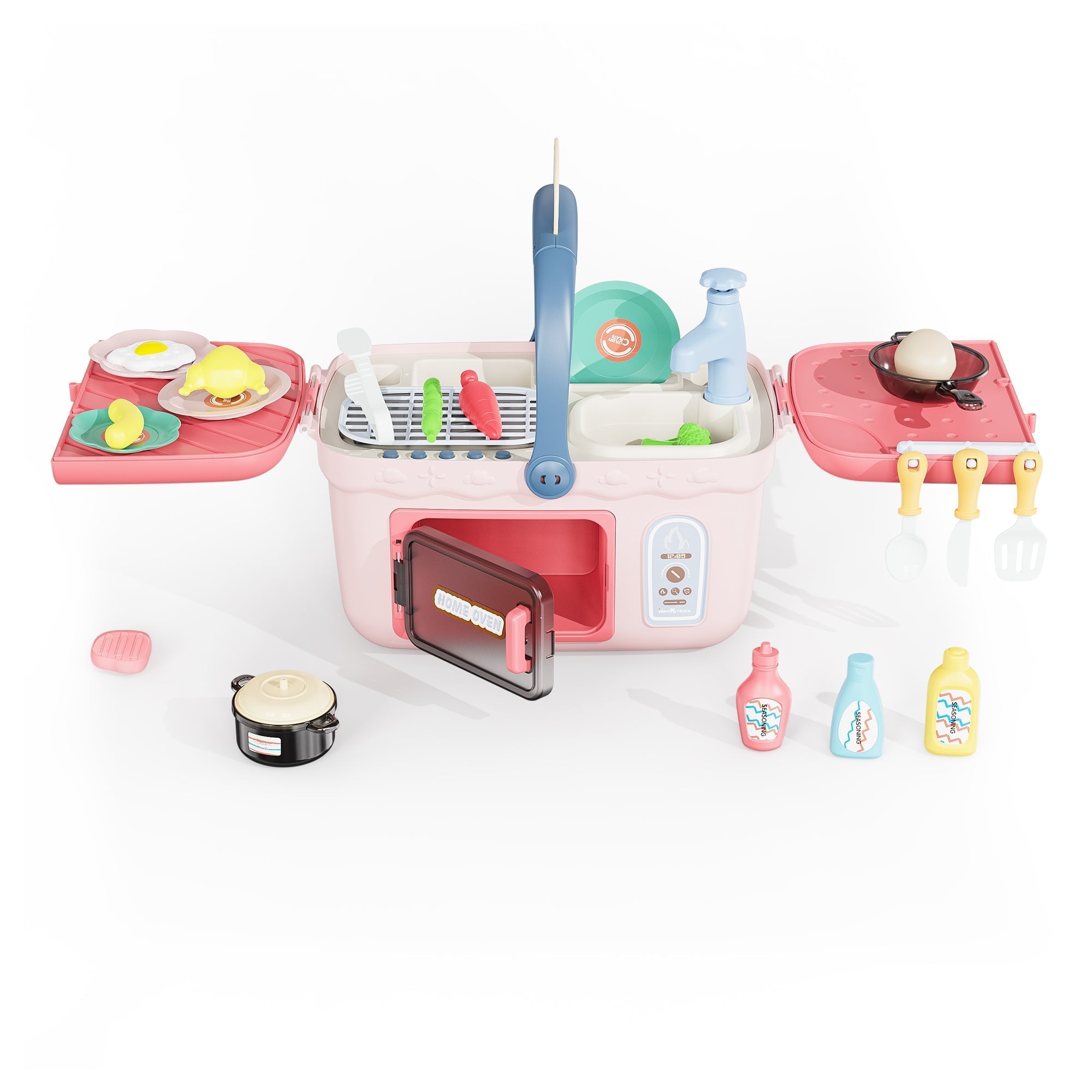 Contixo Kids Kitchen & Picnic Playset, Toddler Toys, Ages 3+, Interactive Grill, Sink & Oven, Mini Kitchen W/ Music & Lights, Color-Changing Foods, Boys & Girls-thumbmail-2