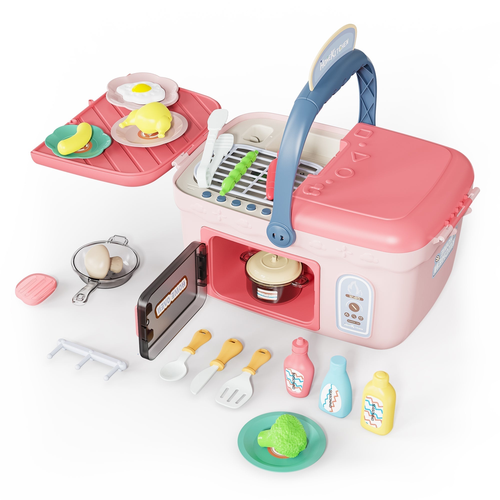 Contixo Kids Kitchen & Picnic Playset, Toddler Toys, Ages 3+, Interactive Grill, Sink & Oven, Mini Kitchen W/ Music & Lights, Color-Changing Foods, Boys & Girls-thumbmail-5