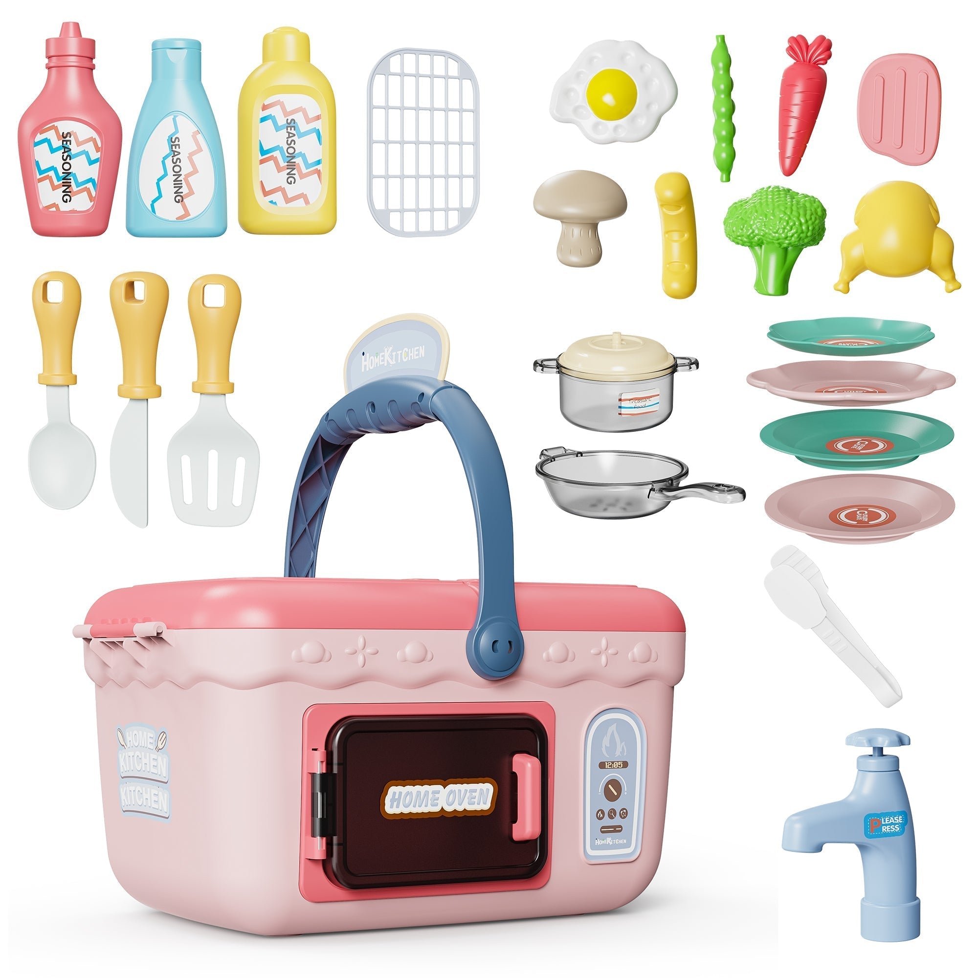 Contixo Kids Kitchen & Picnic Playset, Toddler Toys, Ages 3+, Interactive Grill, Sink & Oven, Mini Kitchen W/ Music & Lights, Color-Changing Foods, Boys & Girls-thumbmail-8