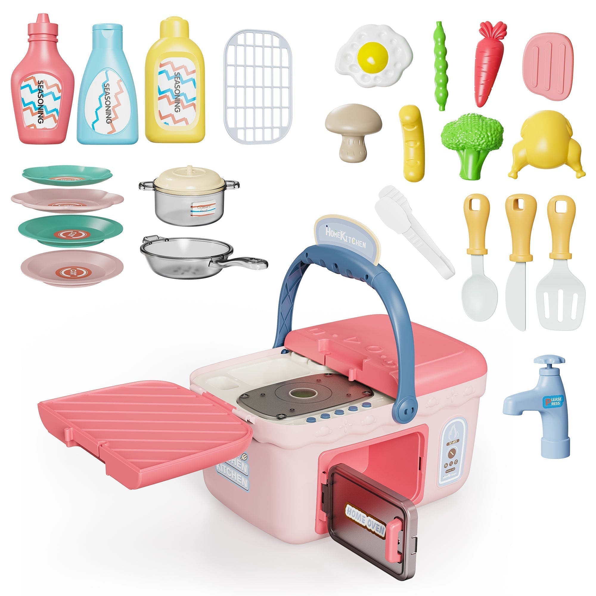 Contixo Kids Kitchen & Picnic Playset, Toddler Toys, Ages 3+, Interactive Grill, Sink & Oven, Mini Kitchen W/ Music & Lights, Color-Changing Foods, Boys & Girls-thumbmail-9