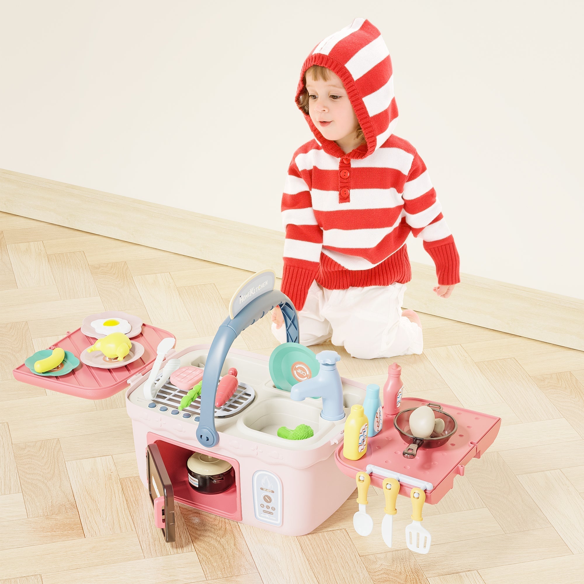 Contixo Kids Kitchen & Picnic Playset, Toddler Toys, Ages 3+, Interactive Grill, Sink & Oven, Mini Kitchen W/ Music & Lights, Color-Changing Foods, Boys & Girls-thumbmail-10