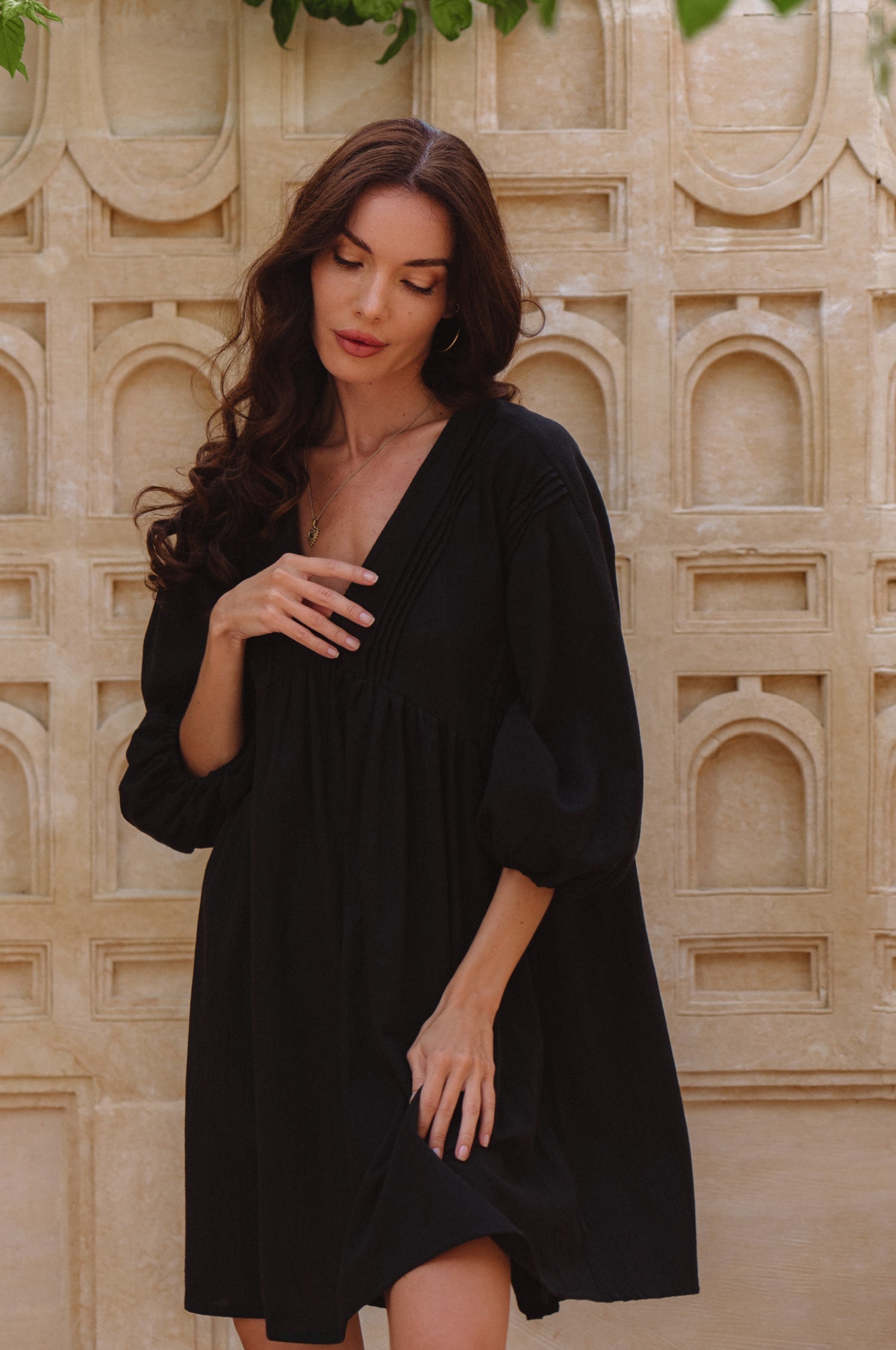 Palmira Handcrafted Linen Mini Dress-thumbmail-4