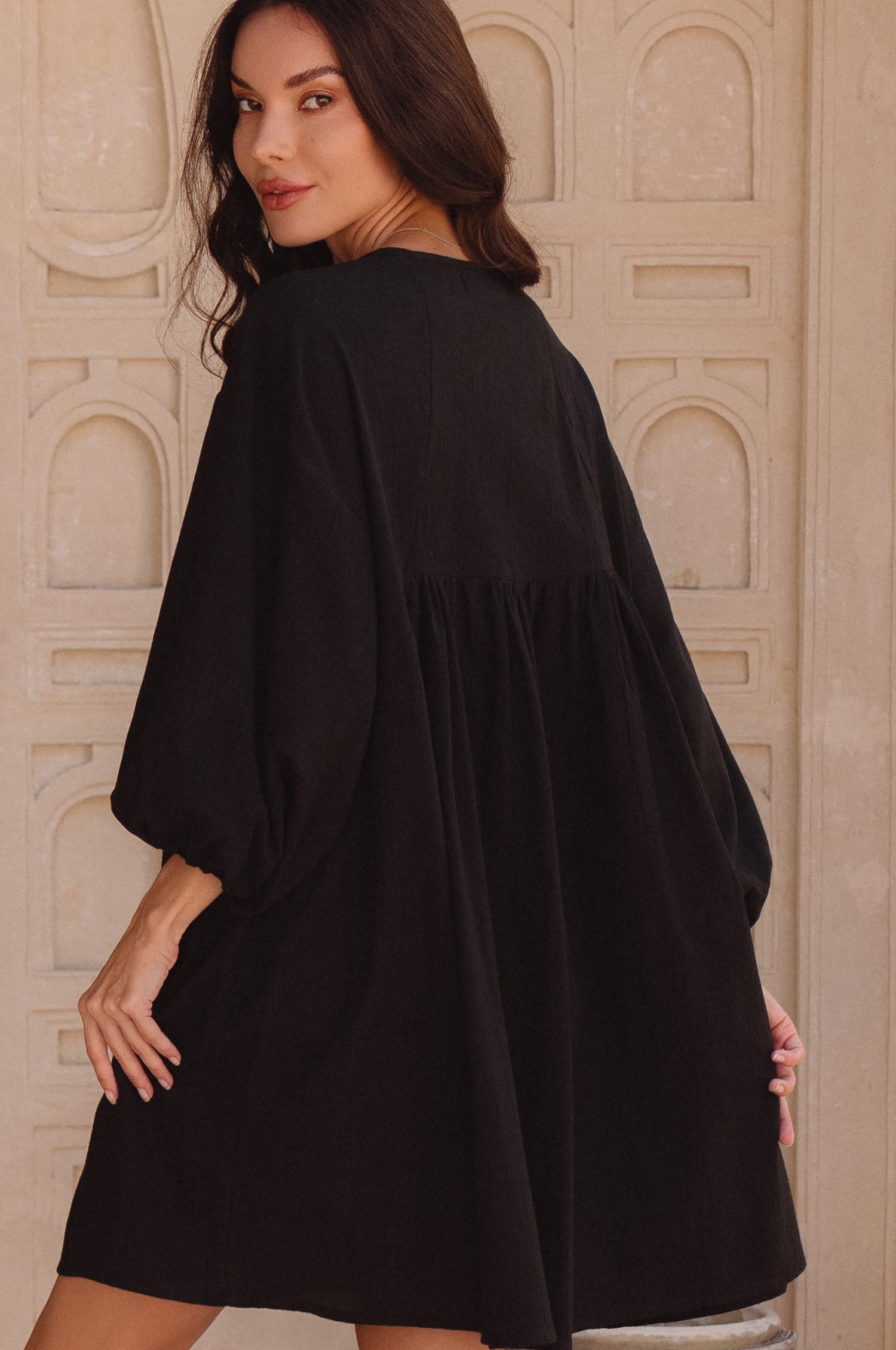 Palmira Handcrafted Linen Mini Dress-thumbmail-8