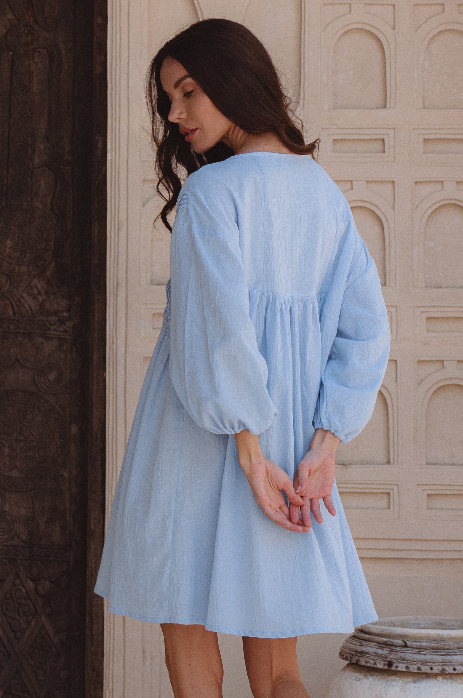 Palmira Handcrafted Linen Mini Dress-thumbmail-10