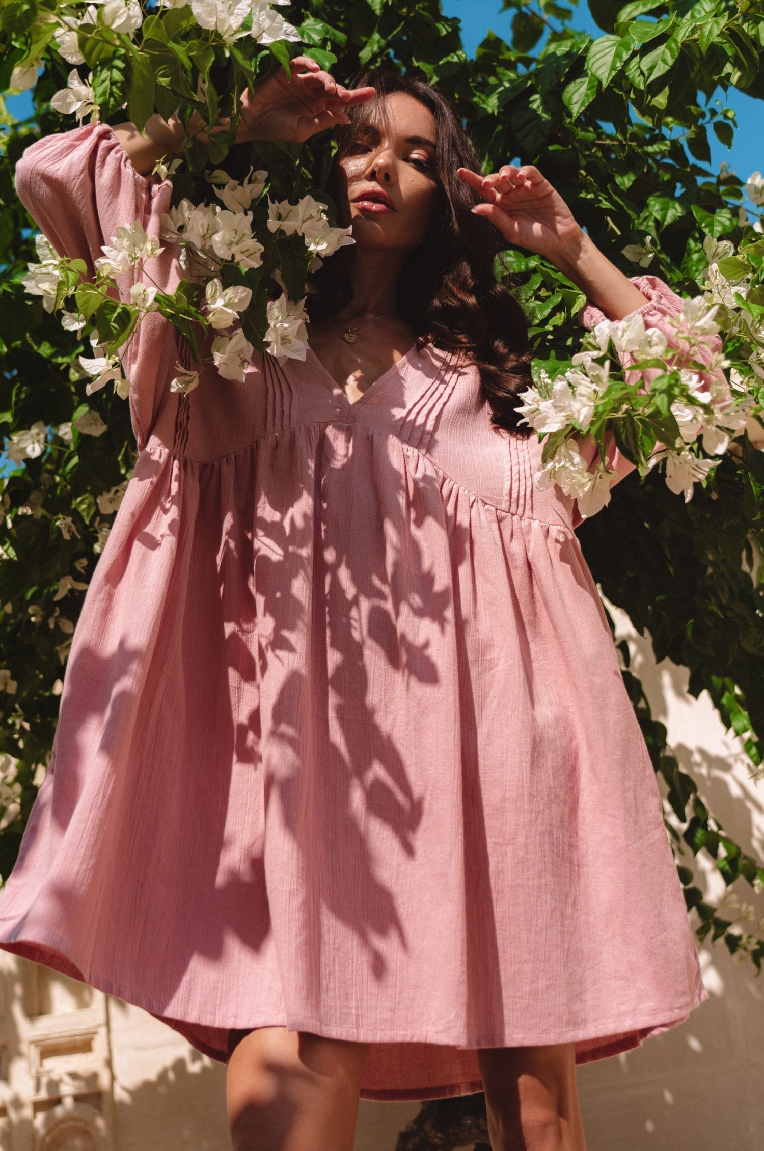 Palmira Handcrafted Linen Mini Dress-thumbmail-13