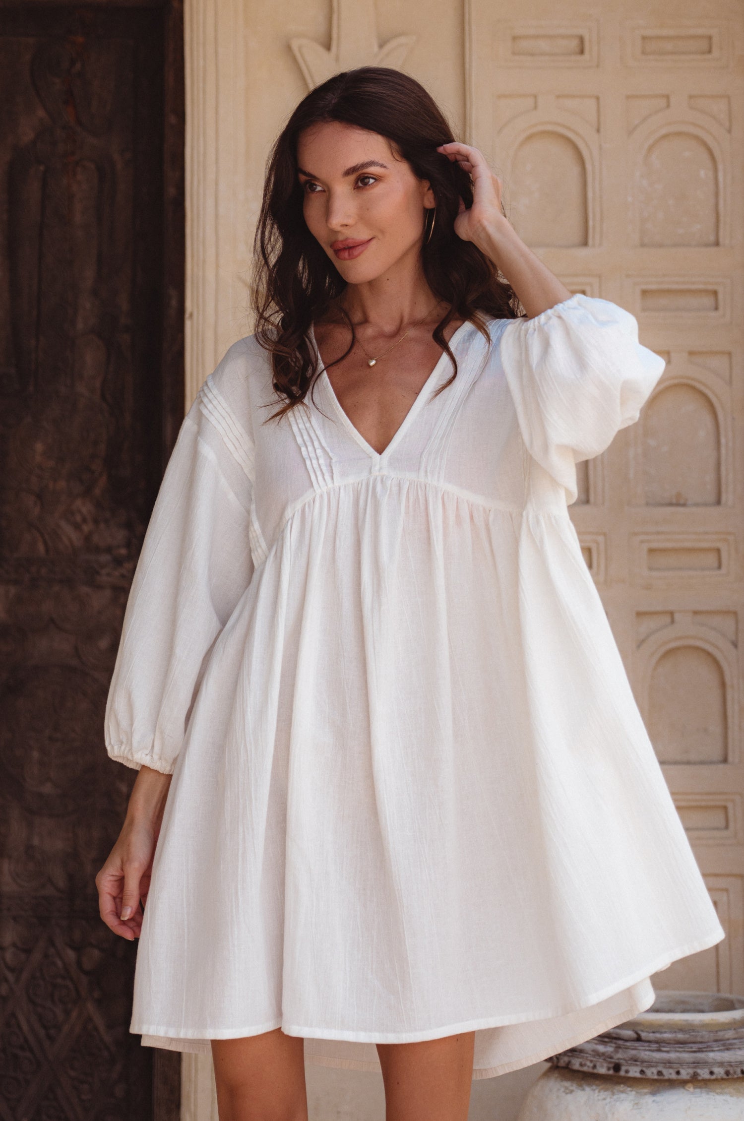 Palmira Handcrafted Linen Mini Dress-thumbmail-9