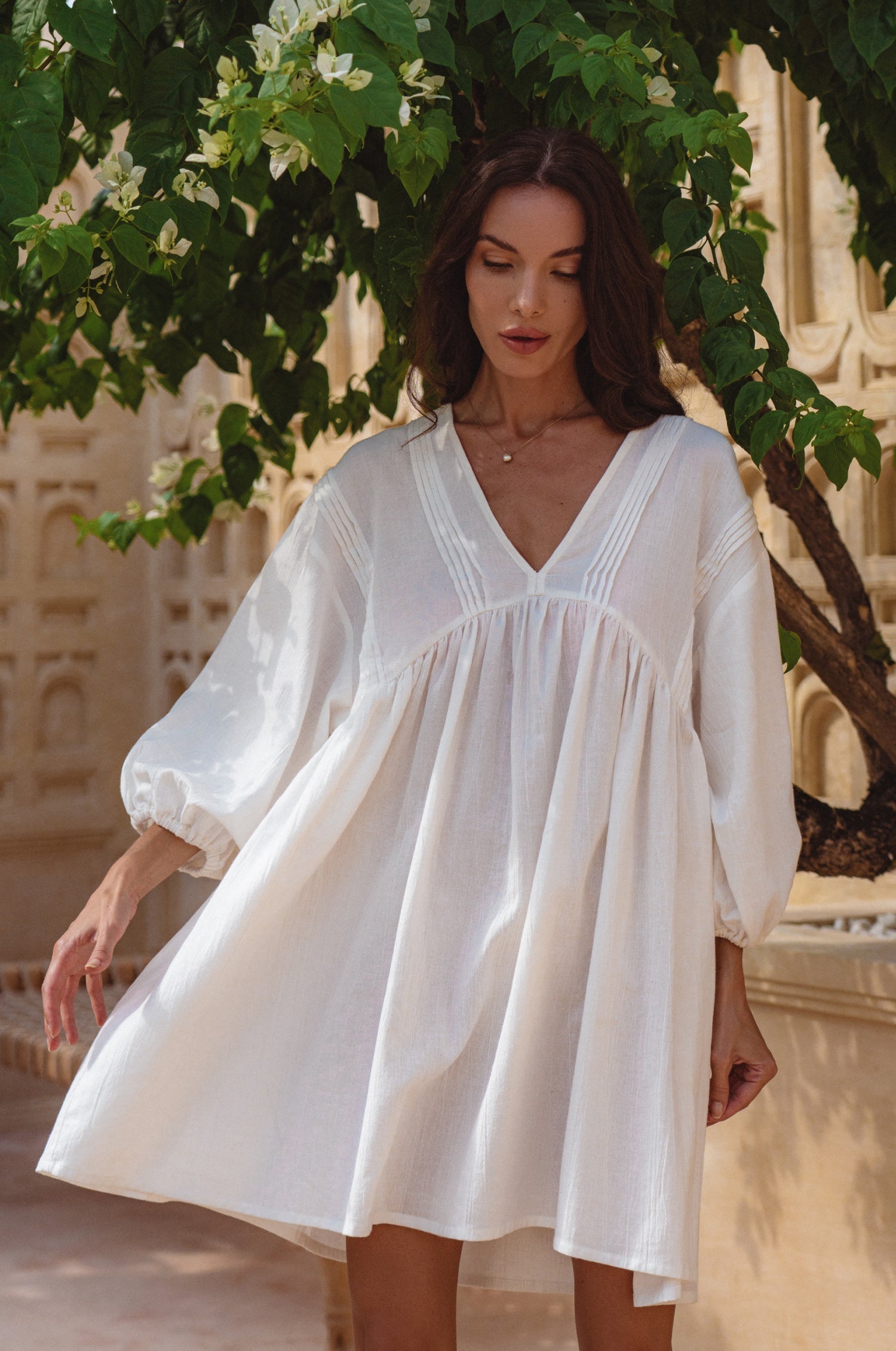 Palmira Handcrafted Linen Mini Dress-thumbmail-6