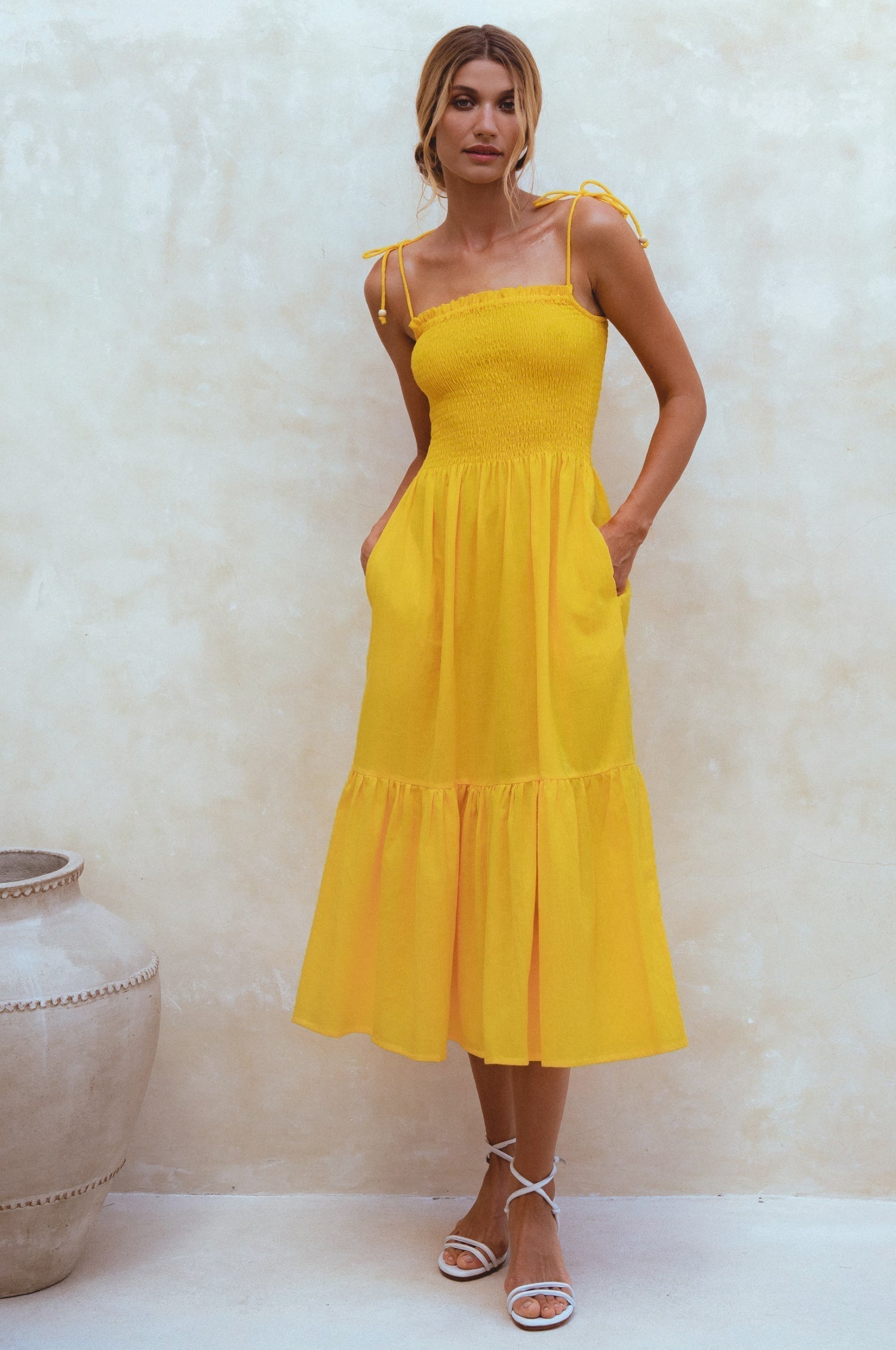 Paradiso Strappy Linen Midi Dress-thumbmail-3