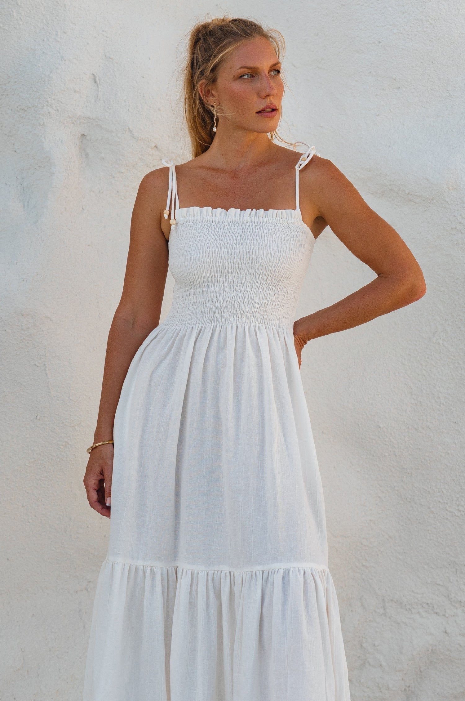 Paradiso Strappy Linen Midi Dress-thumbmail-1