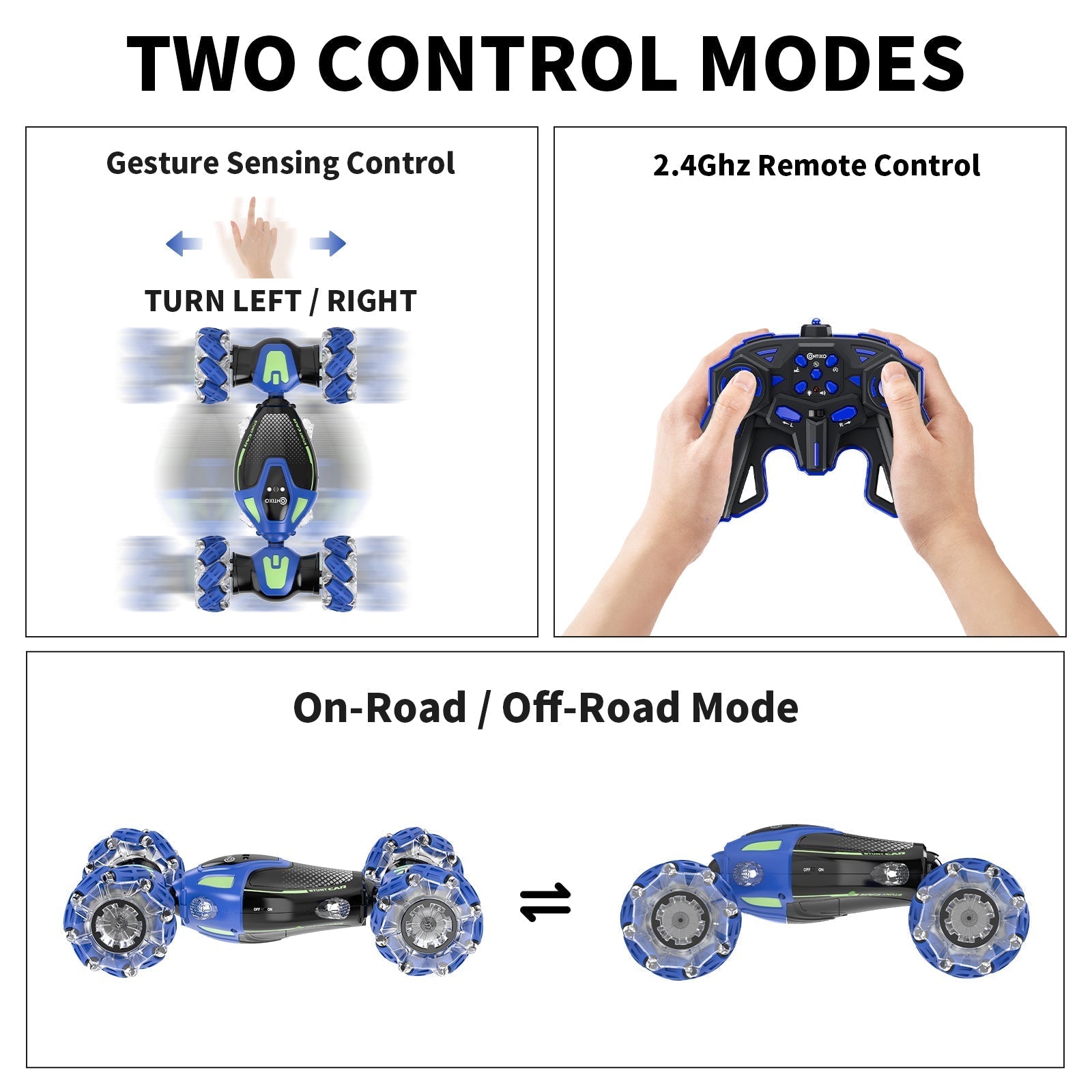 Contixo SC10 Cobra Speed Crawler RC Stunt Car - 4WD With Remote & Gesture Control, Blue-thumbmail-6