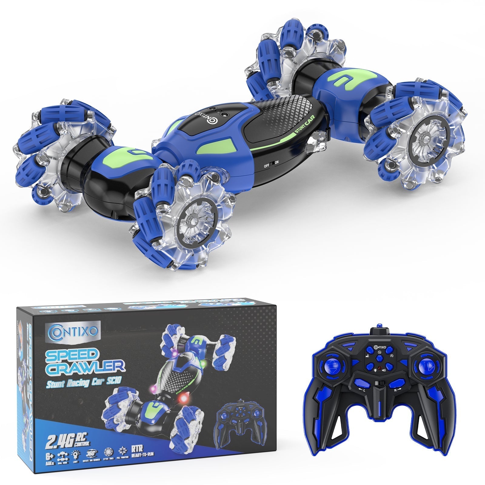 Contixo SC10 Cobra Speed Crawler RC Stunt Car - 4WD With Remote & Gesture Control, Blue-thumbmail-7