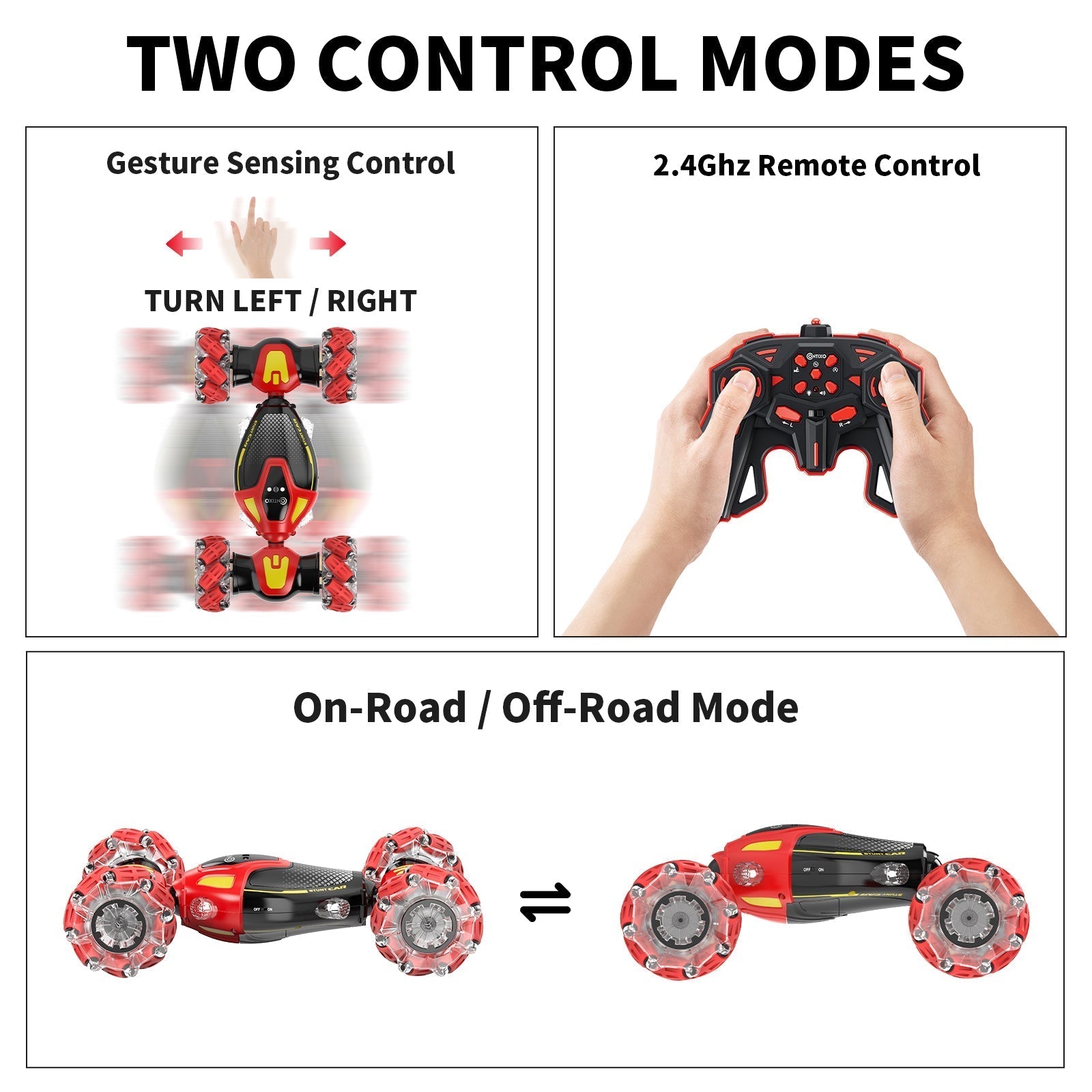 Contixo SC10 Cobra Speed Crawler RC Stunt Car - 4WD With Remote & Gesture Control, Red-thumbmail-6