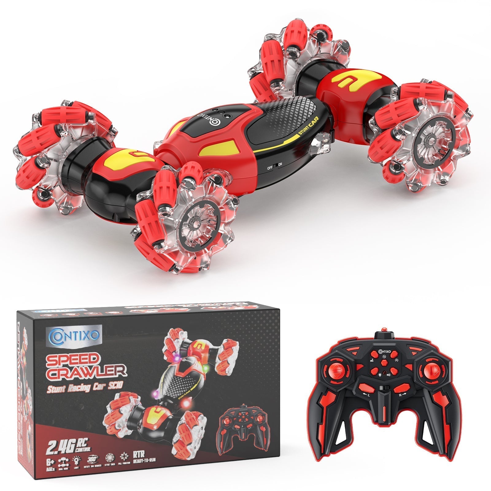 Contixo SC10 Cobra Speed Crawler RC Stunt Car - 4WD With Remote & Gesture Control, Red-thumbmail-7