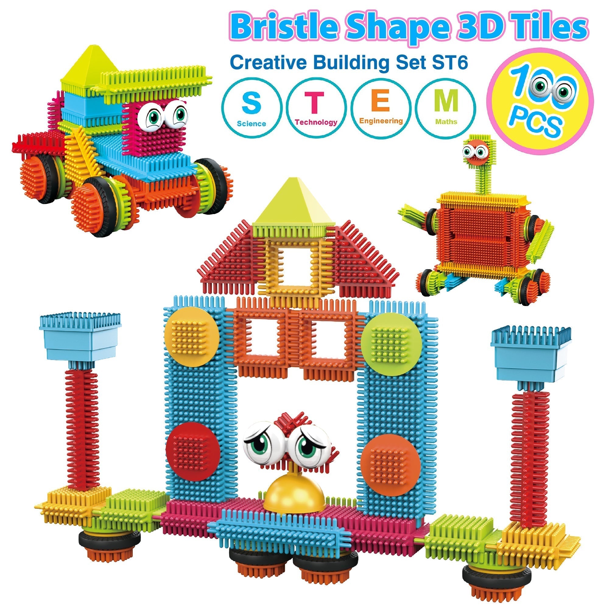 Contixo ST6 100 Pcs Bristle Shape 3D Tile STEM Building Block Set-thumbmail-2